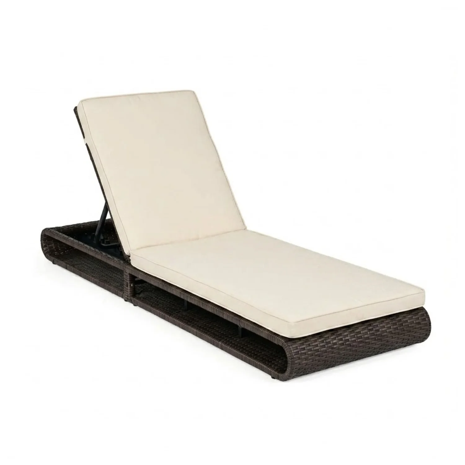 Outdoor Rattan Wicker Single Lounger Chair (Dark Brown & Cream) - Image 7