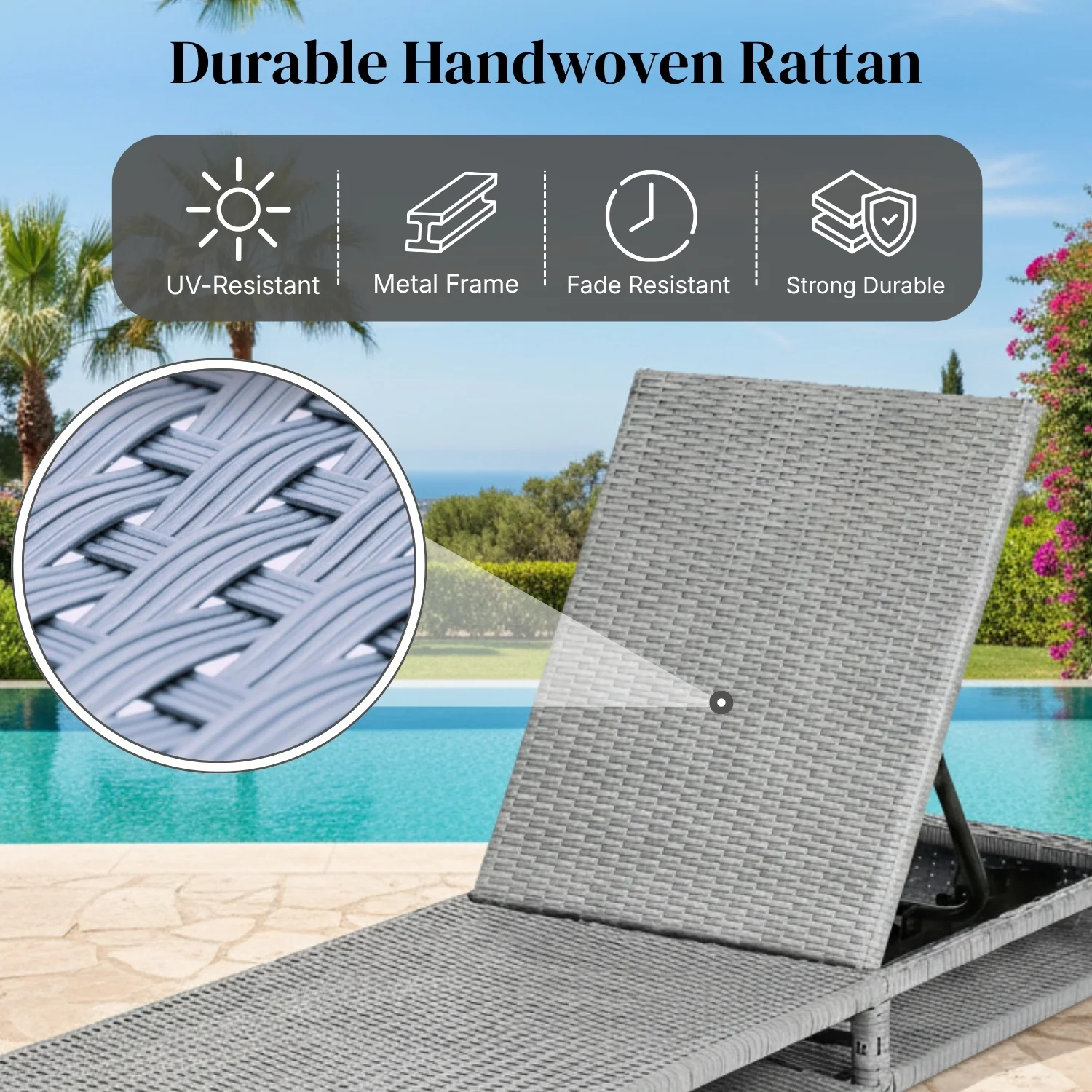 Outdoor Rattan Wicker Single Lounger Chair (Silver Grey & Dark Grey) - Image 3