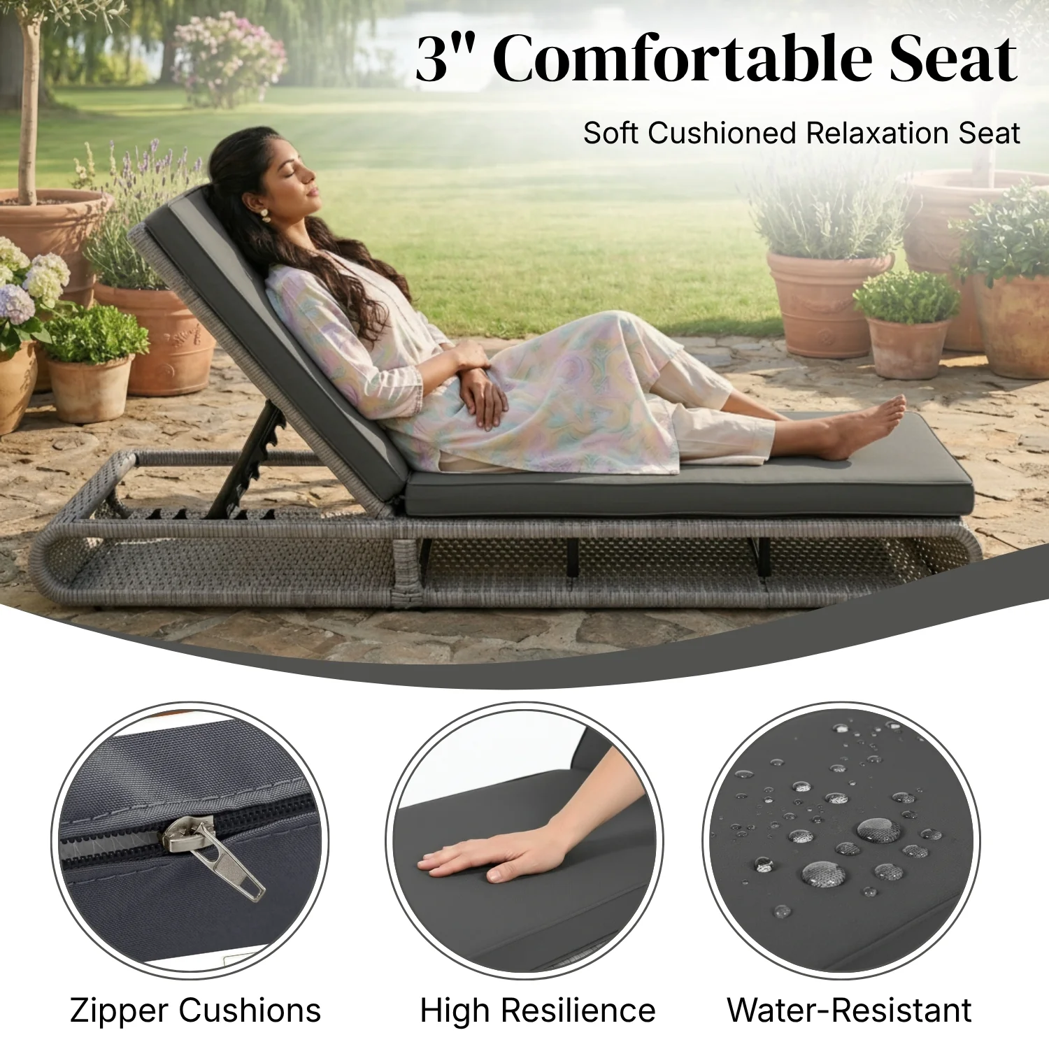Outdoor Rattan Wicker Single Lounger Chair (Silver Grey & Dark Grey) - Image 4