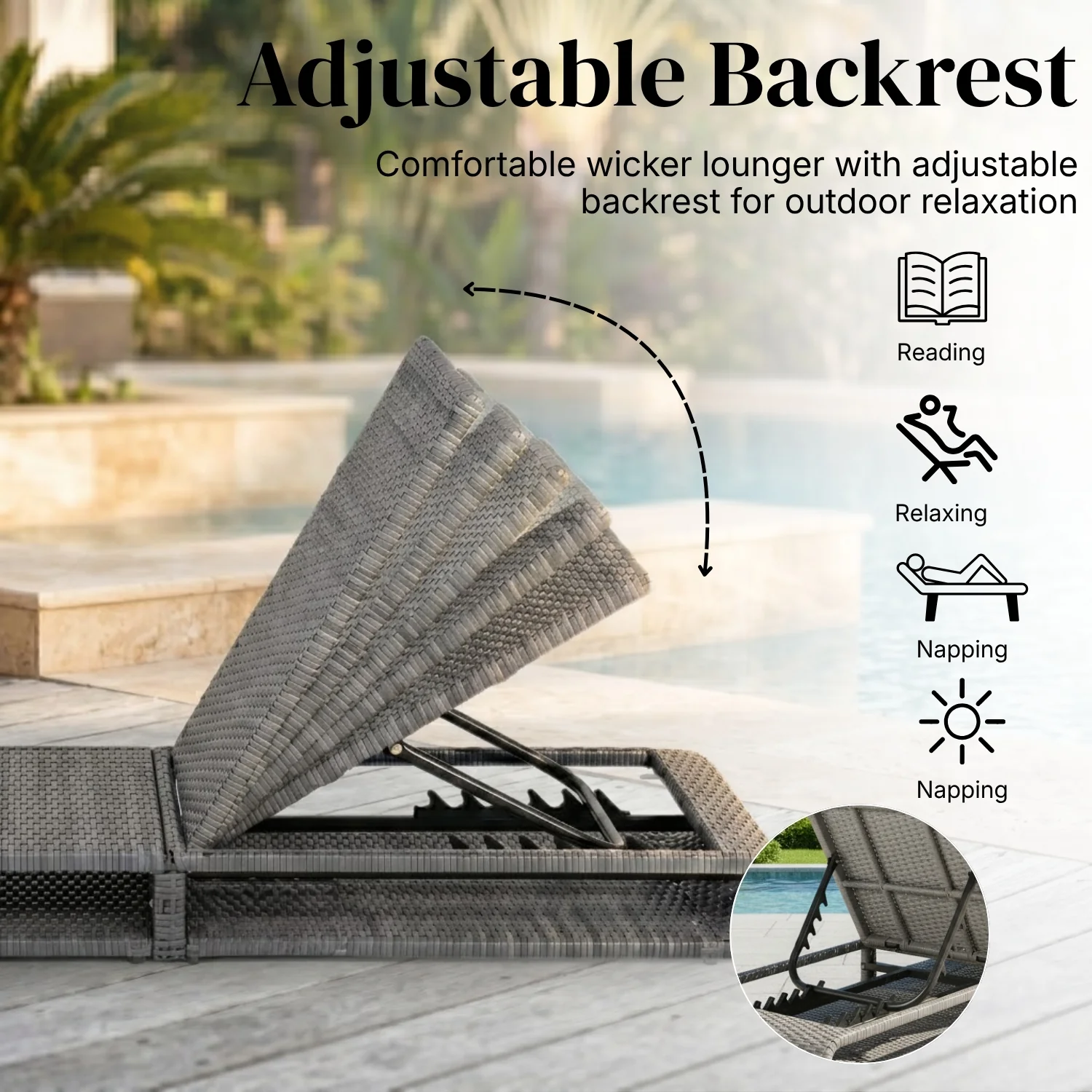 Outdoor Rattan Wicker Single Lounger Chair (Silver Grey & Dark Grey) - Image 5