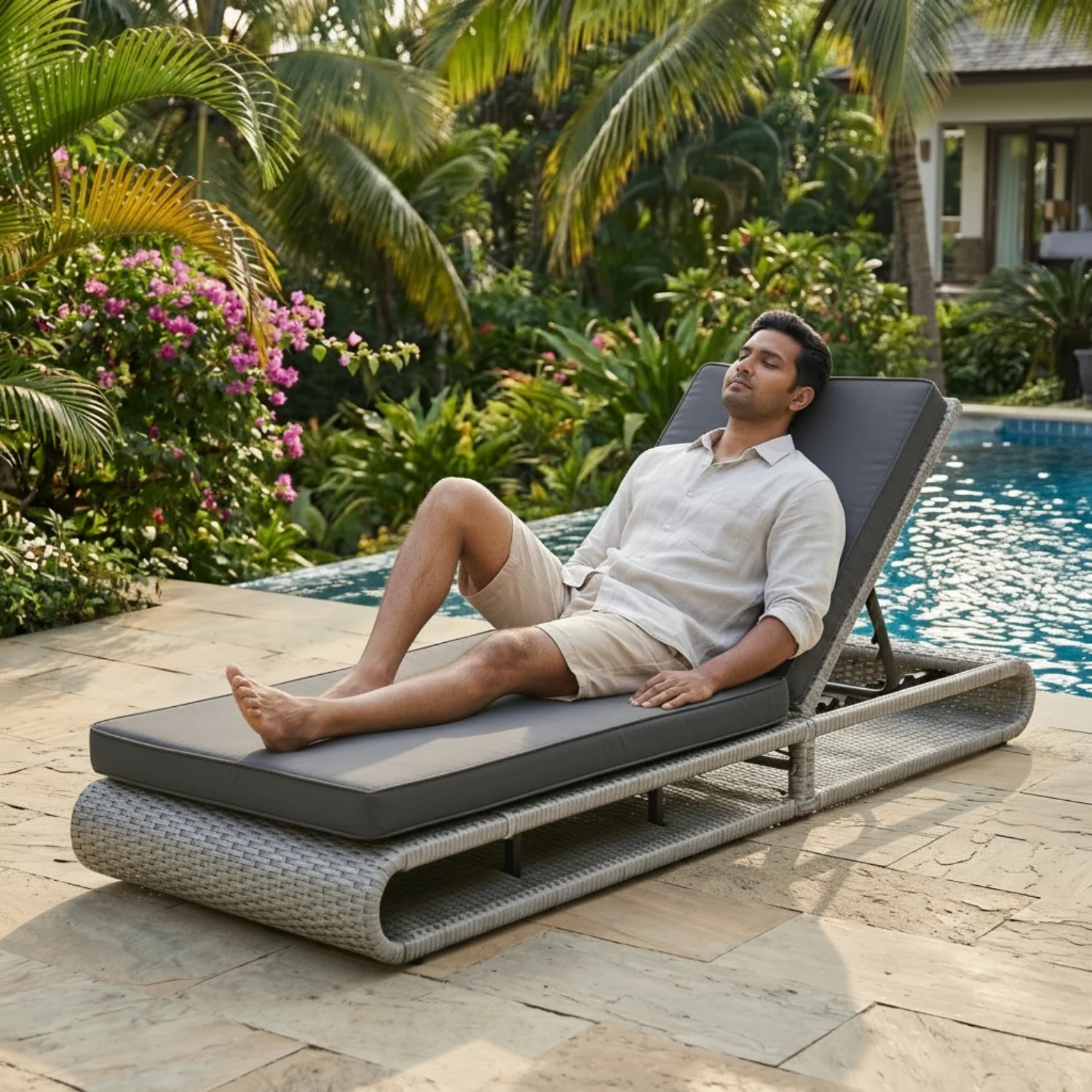 Outdoor Rattan Wicker Single Lounger Chair (Silver Grey & Dark Grey) - Image 7