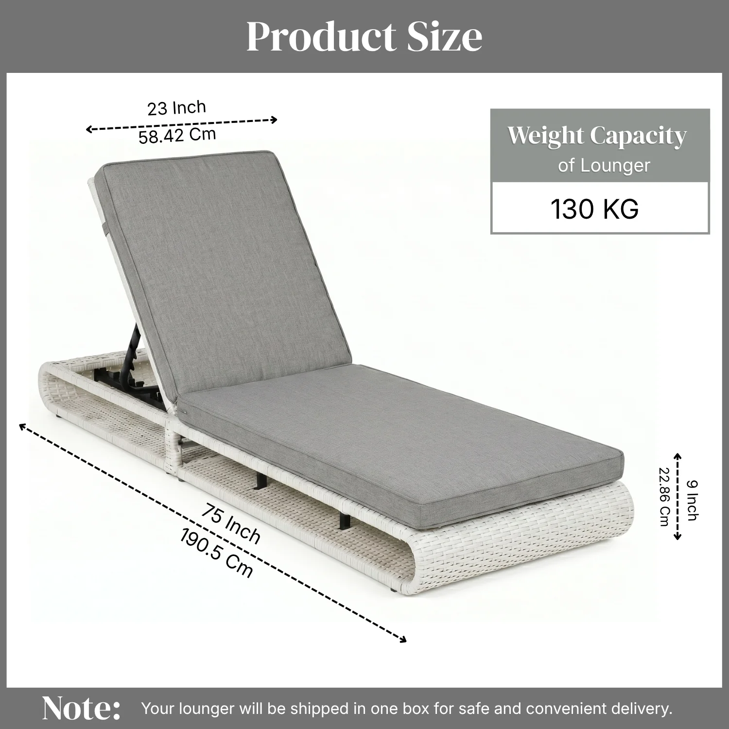 Outdoor Rattan Wicker Single Lounger Chair (White & Grey) - Image 2
