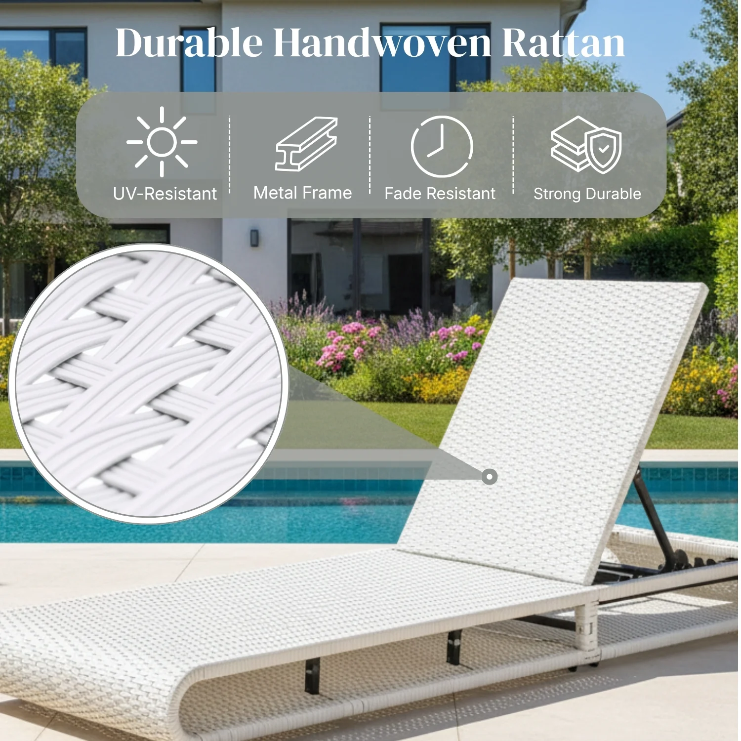 Outdoor Rattan Wicker Single Lounger Chair (White & Grey) - Image 3