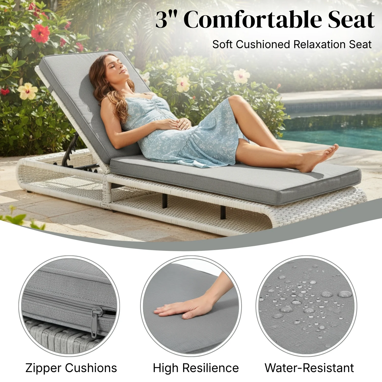 Outdoor Rattan Wicker Single Lounger Chair (White & Grey) - Image 4