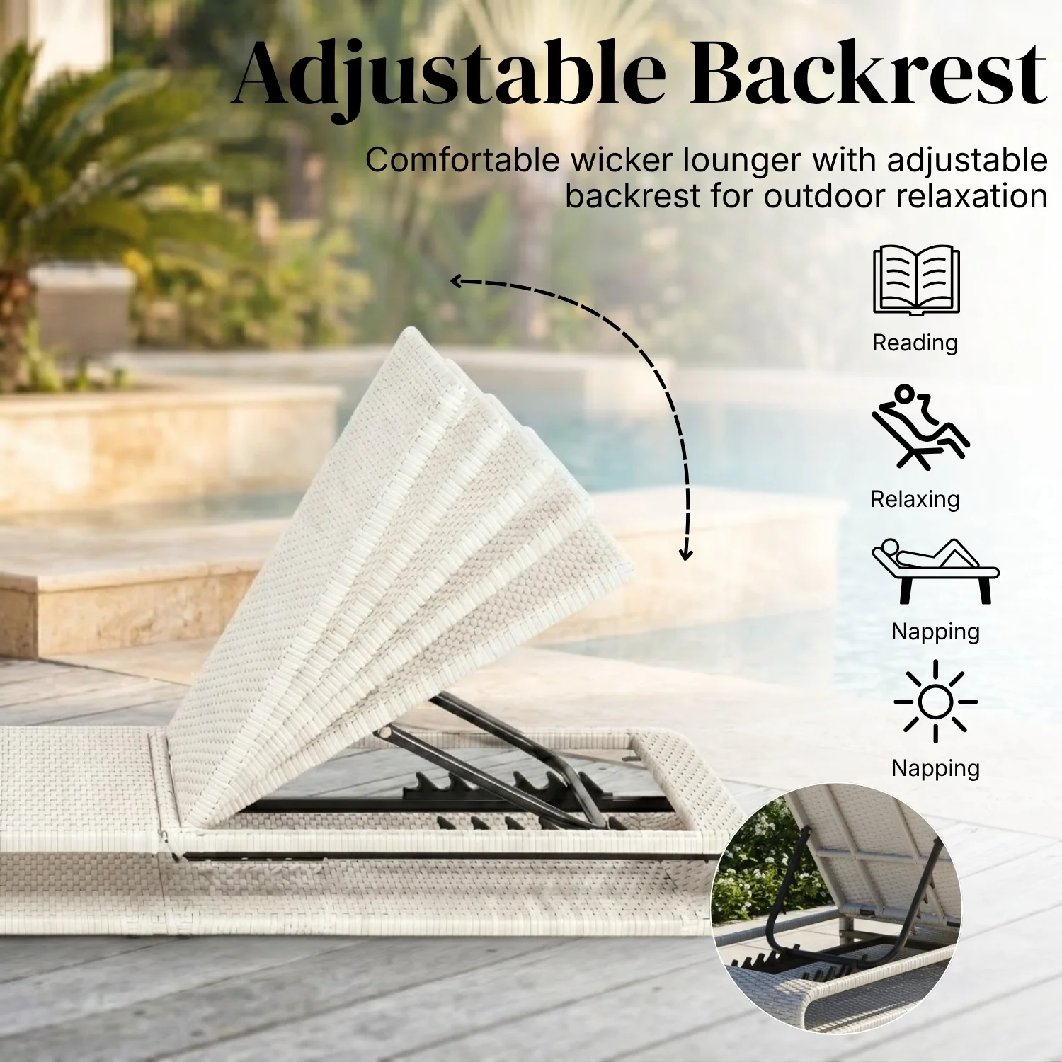 Outdoor Rattan Wicker Single Lounger Chair (White & Grey) - Image 5