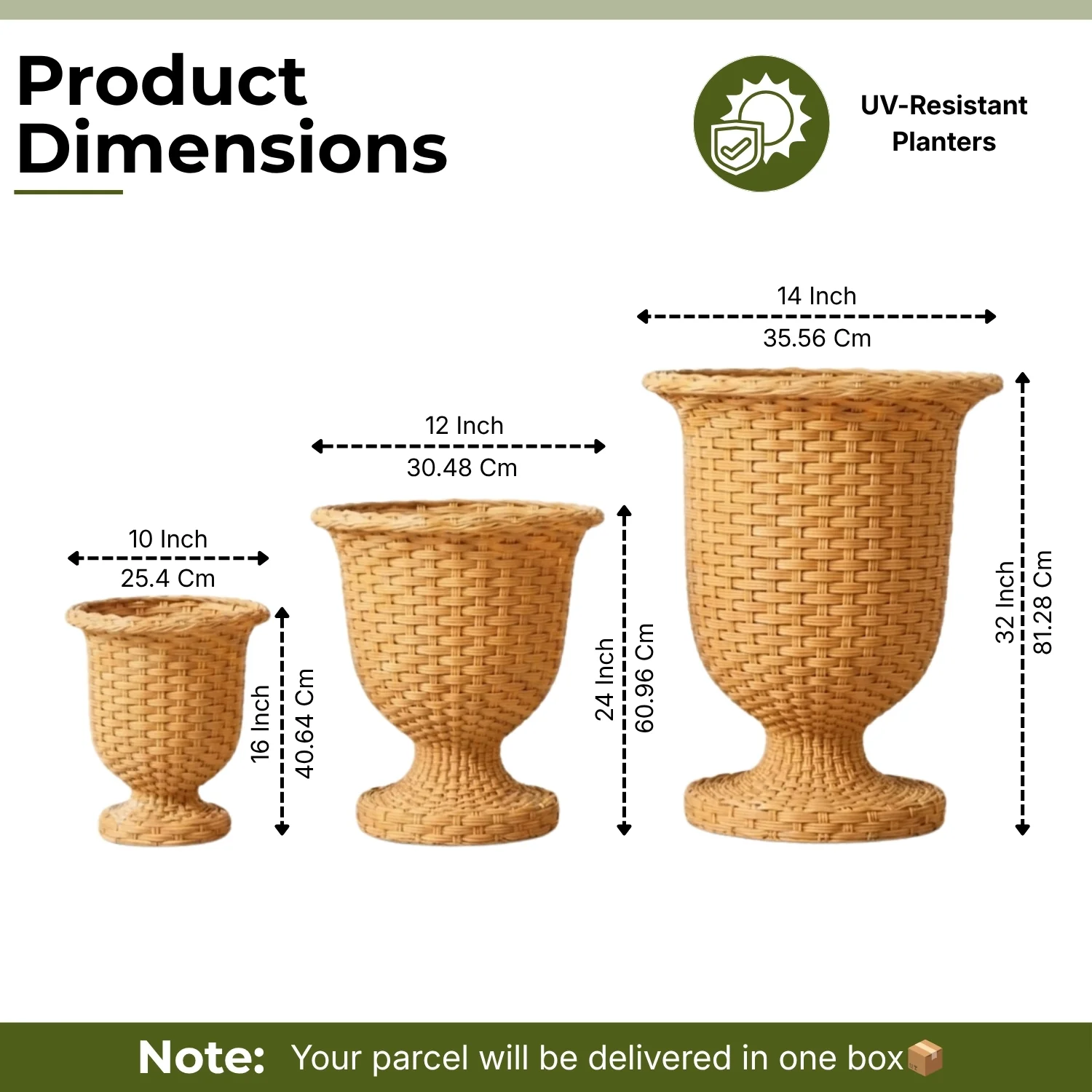 Outdoor Rattan Wicker Urn Planter Set of 3 (Beige) - Image 2