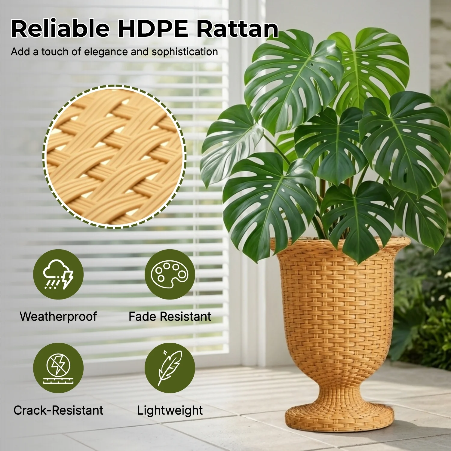 Outdoor Rattan Wicker Urn Planter Set of 3 (Beige) - Image 3
