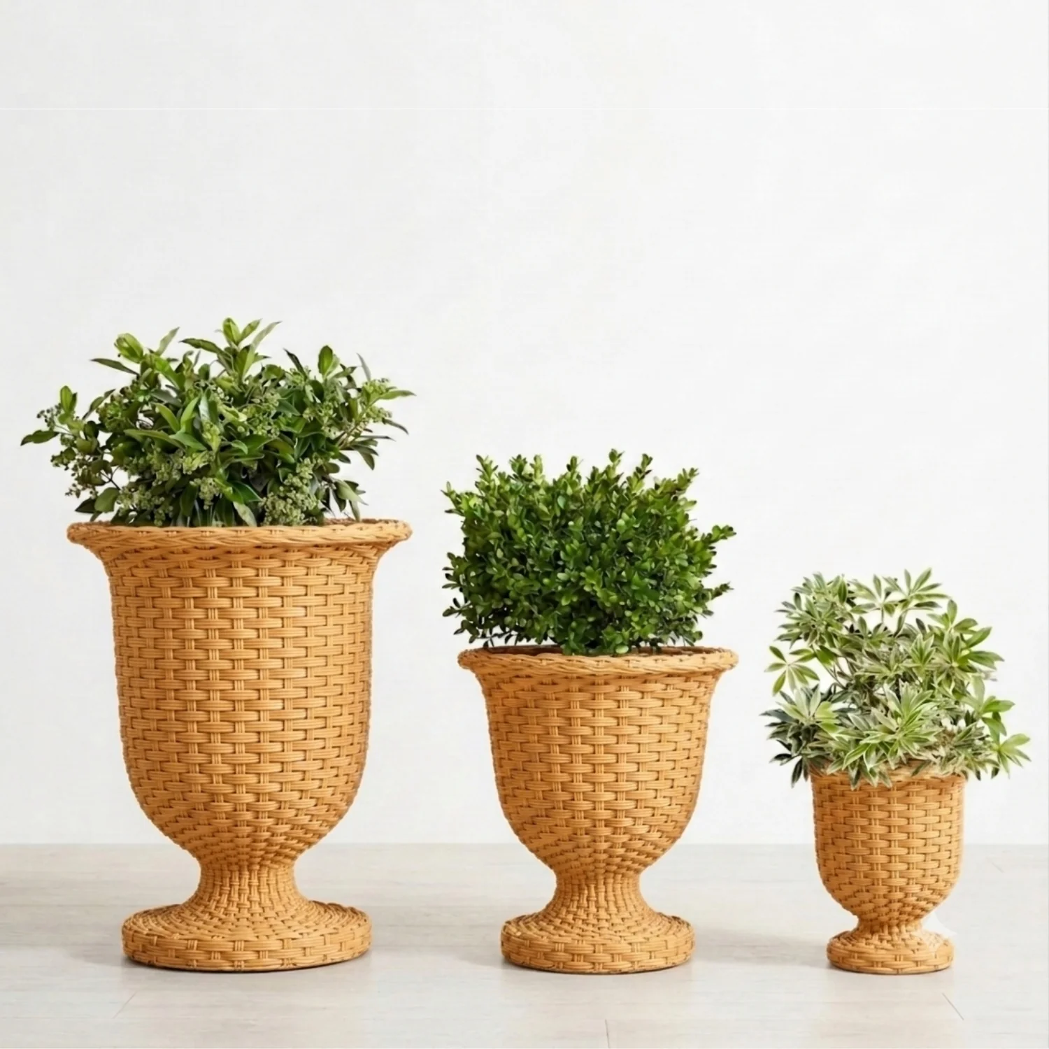 Outdoor Rattan Wicker Urn Planter Set of 3 (Beige) - Image 6
