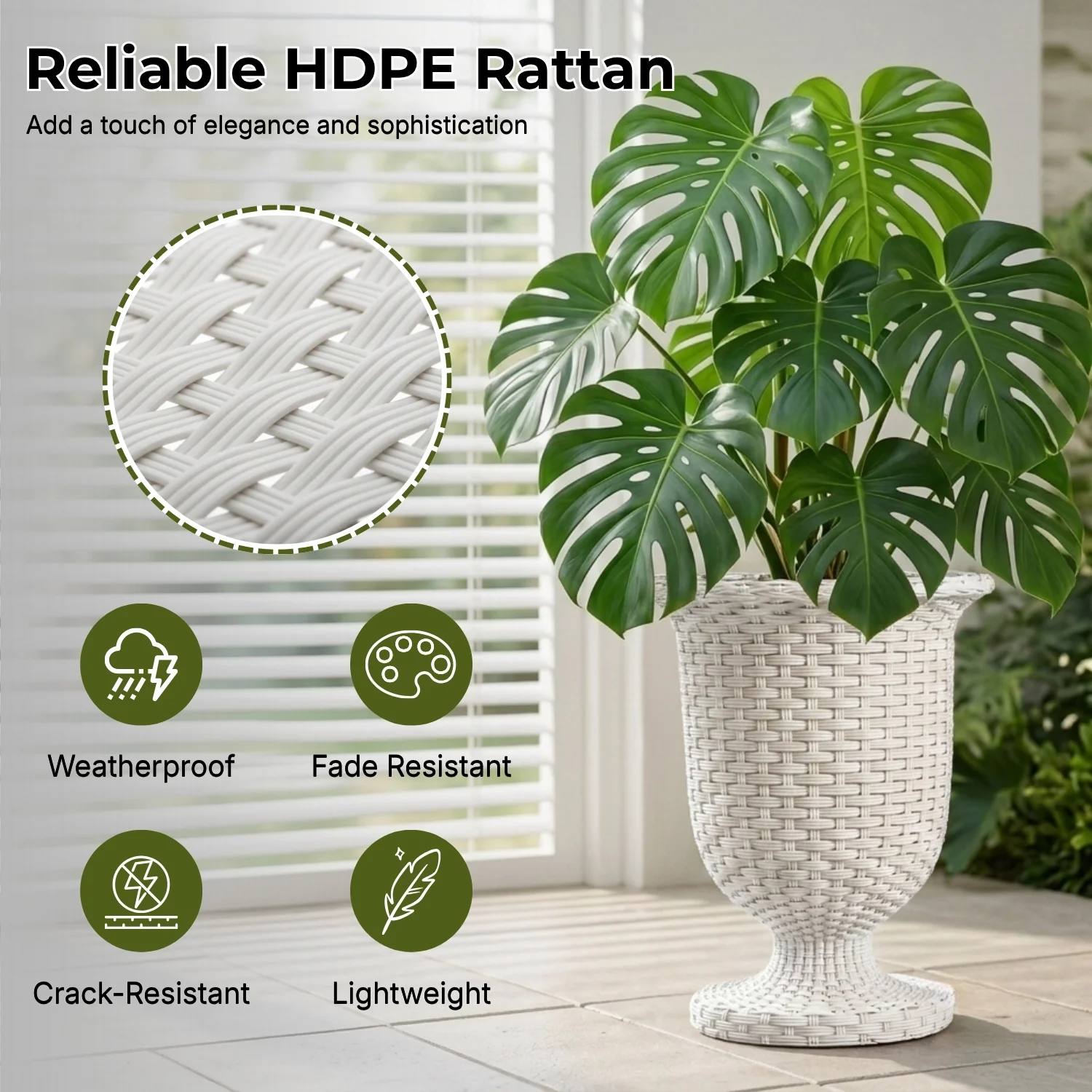 Outdoor Rattan Wicker Urn Planter Set of 3 (White) - Image 3