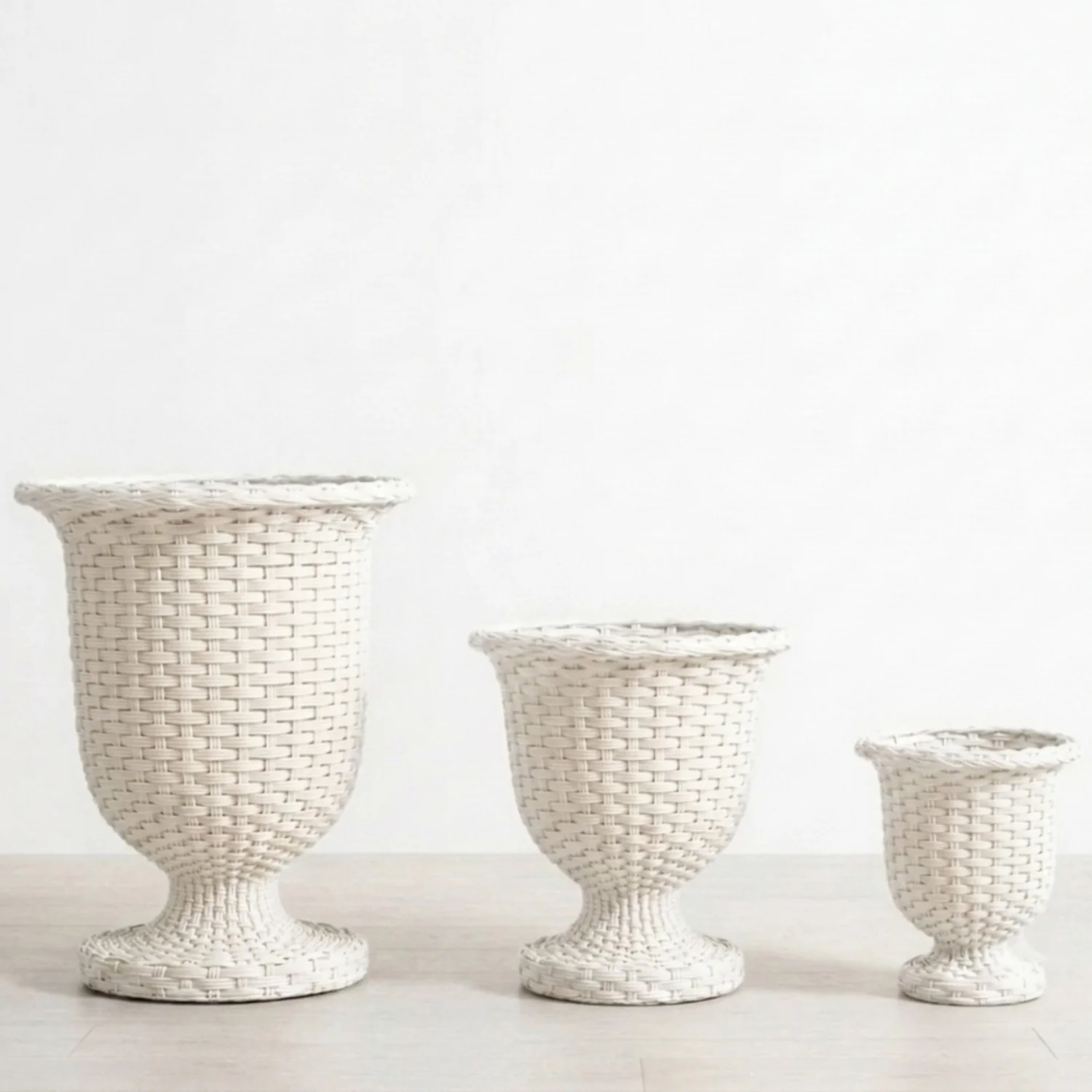 Outdoor Rattan Wicker Urn Planter Set of 3 (White) - Image 6