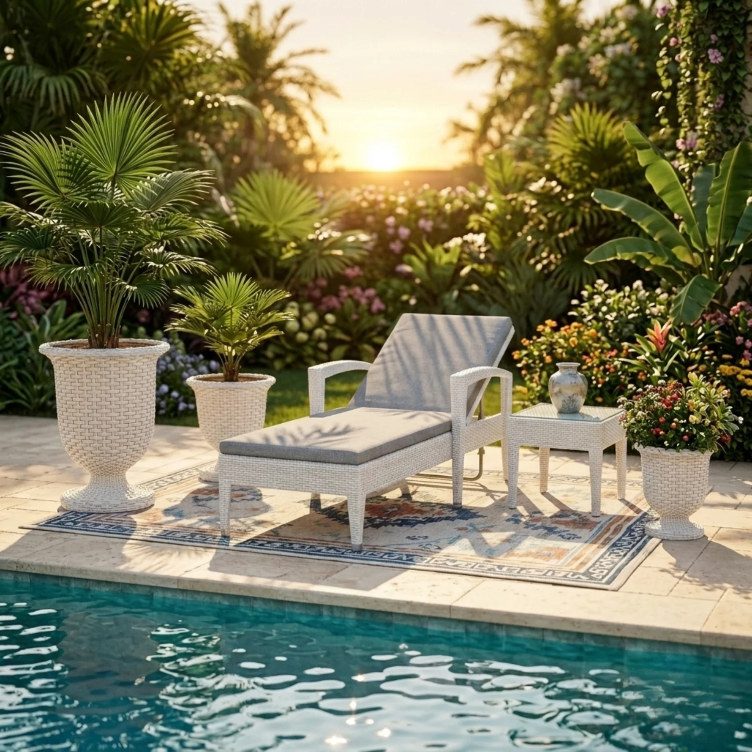 Outdoor Rattan Wicker Urn Planter Set of 3 (White) - Image 7