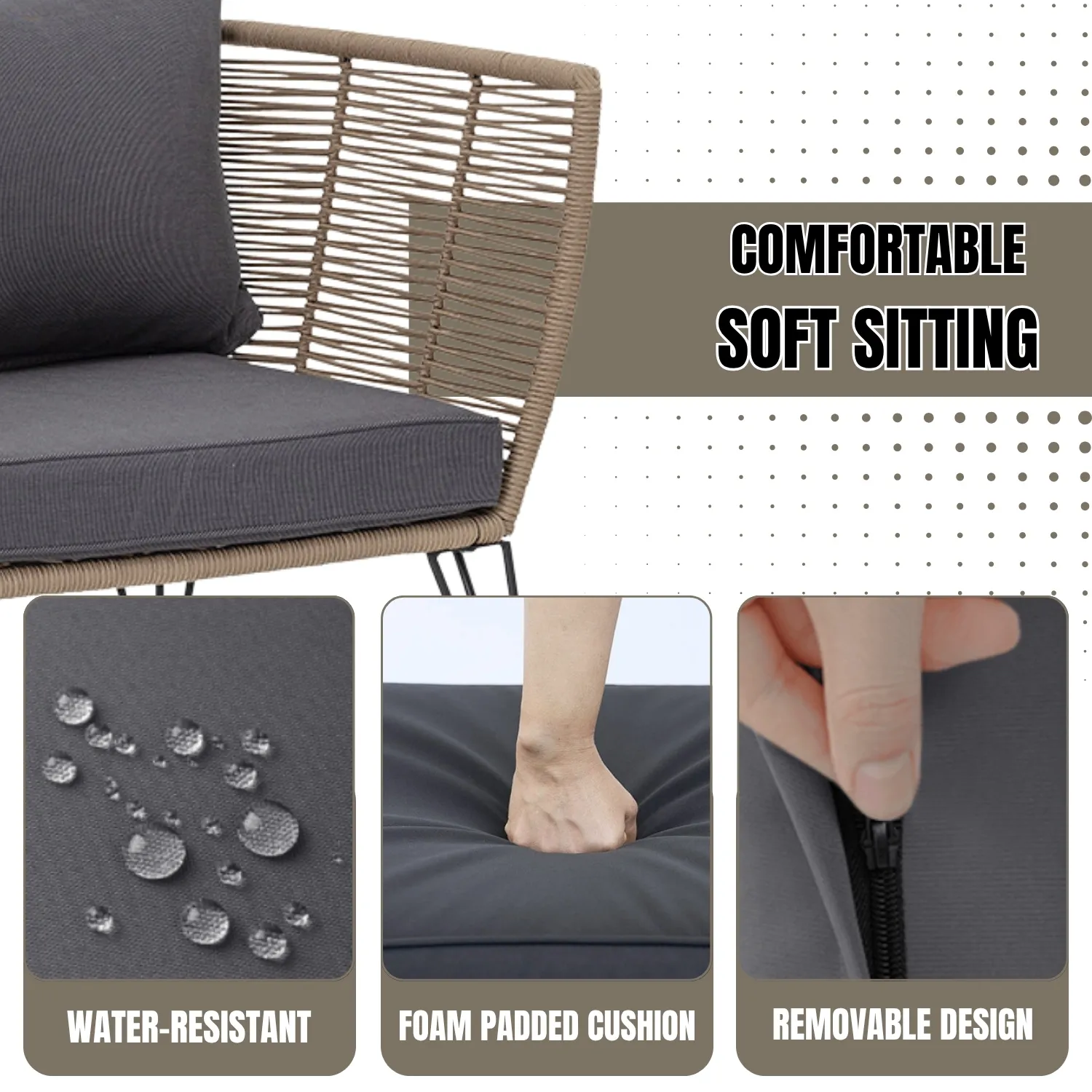 Outdoor Rope 1 Piece Patio Single Seater Sofa - Image 6