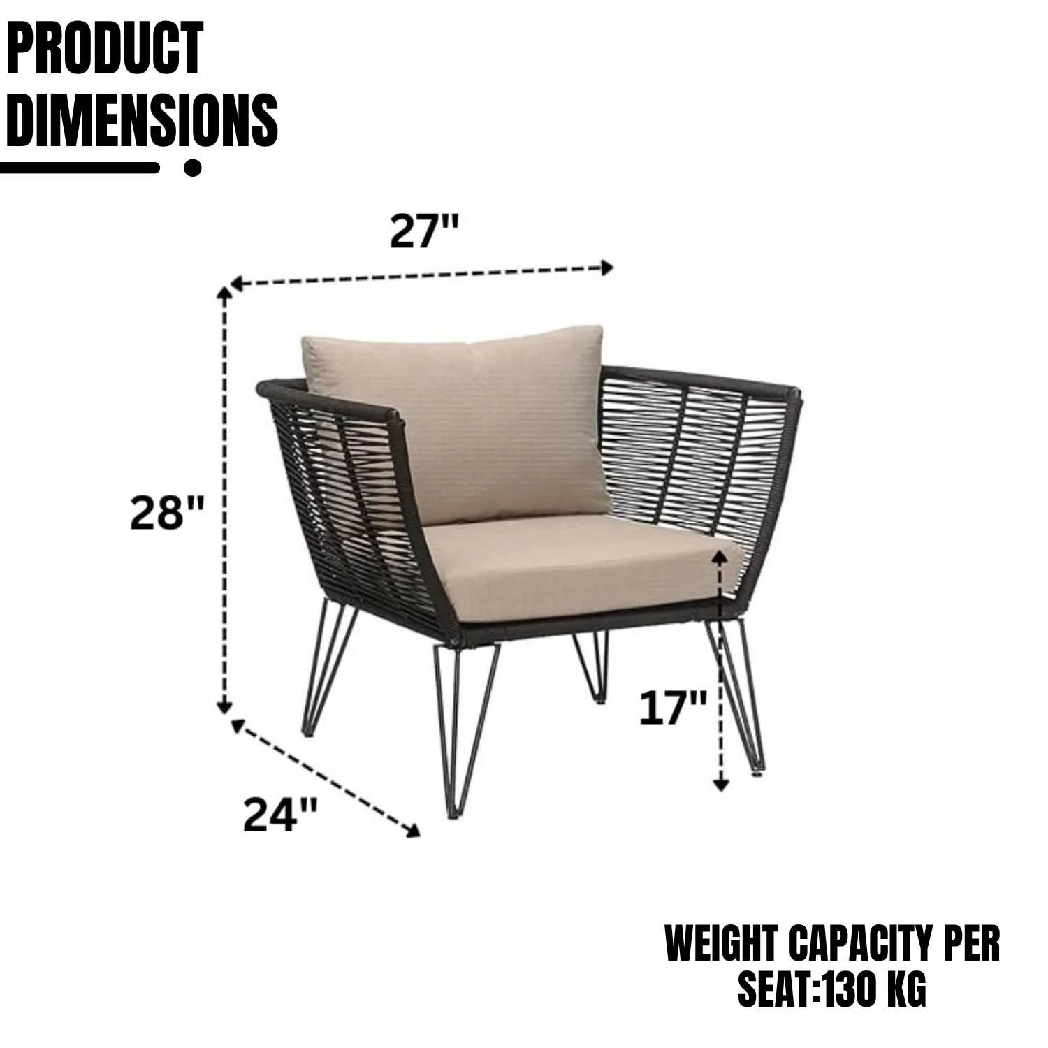 Outdoor Rope 1 Piece Patio Single Seater Sofa - Image 2