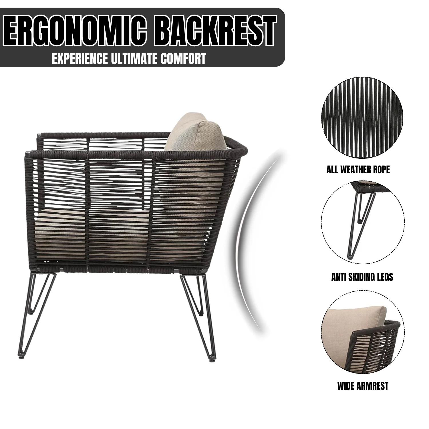 Outdoor Rope 1 Piece Patio Single Seater Sofa - Image 5