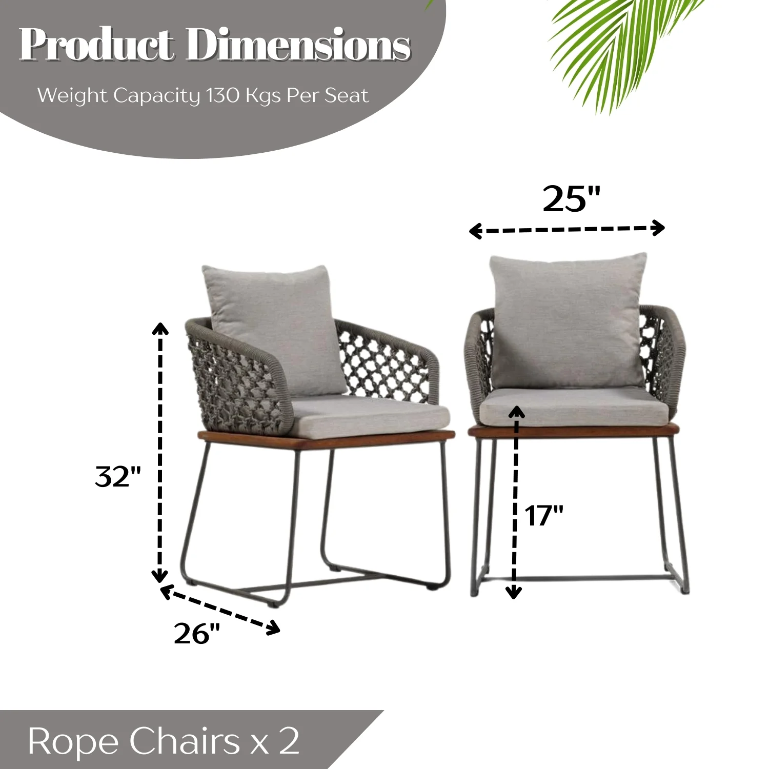 Outdoor Rope 2-Piece Patio Chairs With Wooden Base - Image 2