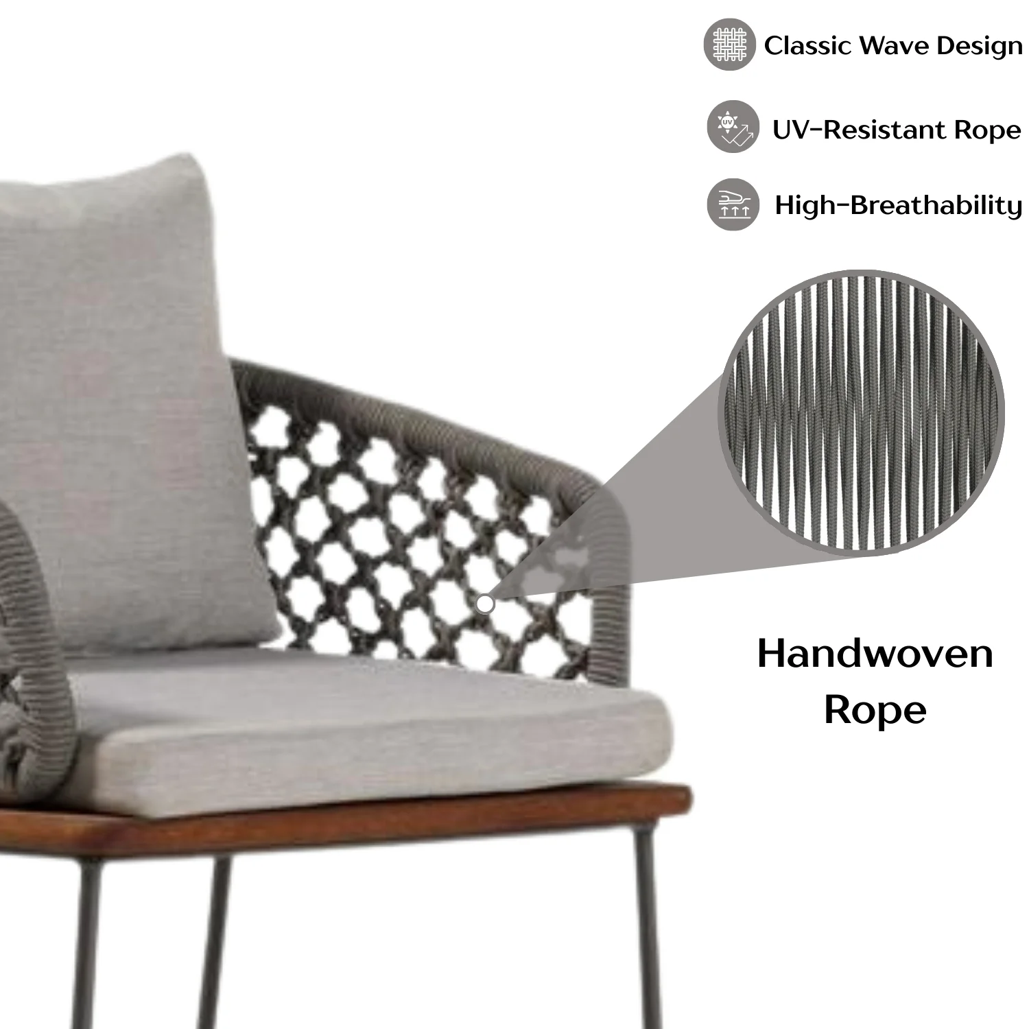 Outdoor Rope 2-Piece Patio Chairs With Wooden Base - Image 6