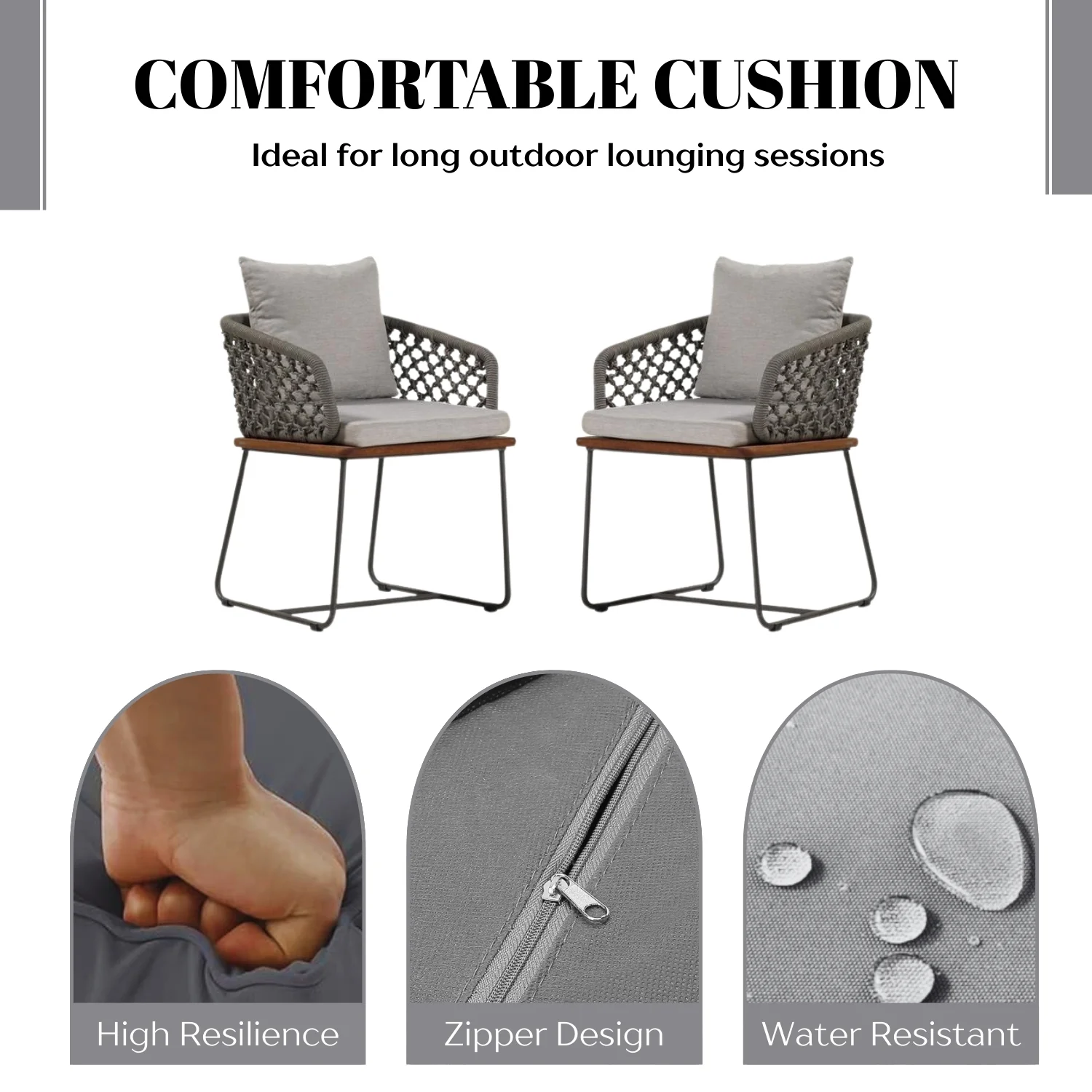 Outdoor Rope 2-Piece Patio Chairs With Wooden Base - Image 7