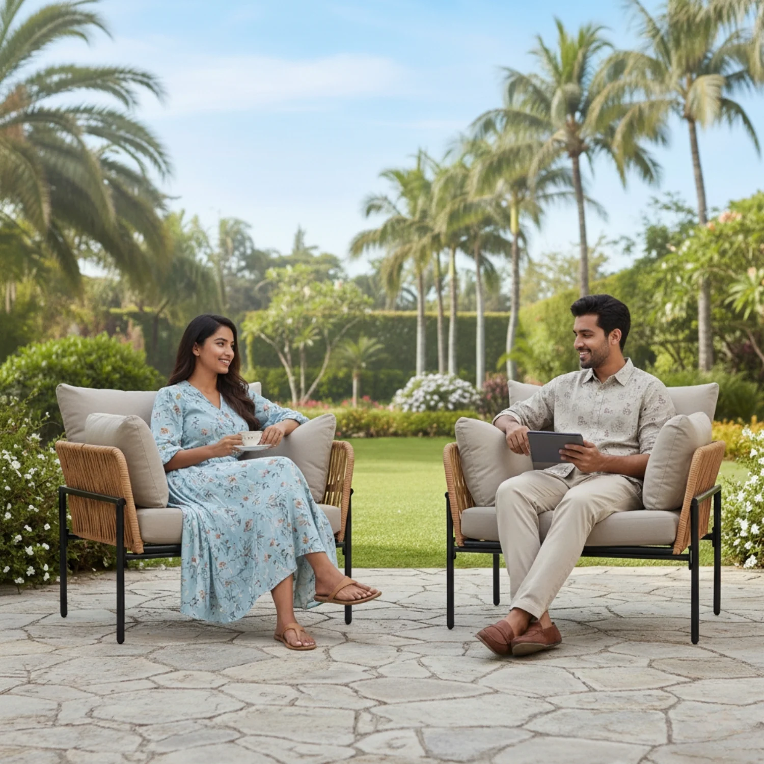 Outdoor Rope 2-Piece Single Seater Sofa (Beige & Cream) - Image 10