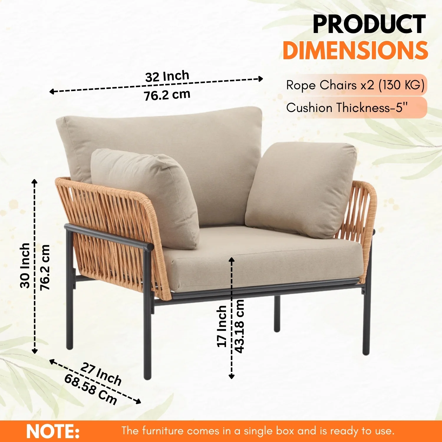Outdoor Rope 2-Piece Single Seater Sofa (Beige & Cream) - Image 2