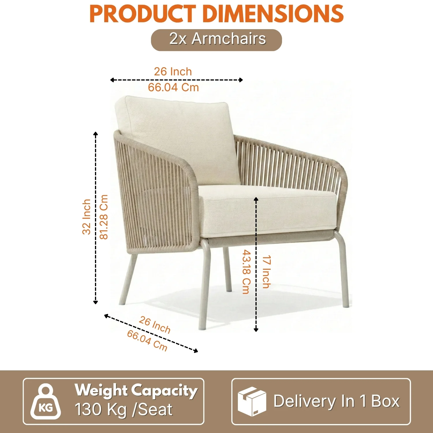 Outdoor Rope 2-Piece Sofa Chairs (Beige & Off-White) - Image 2