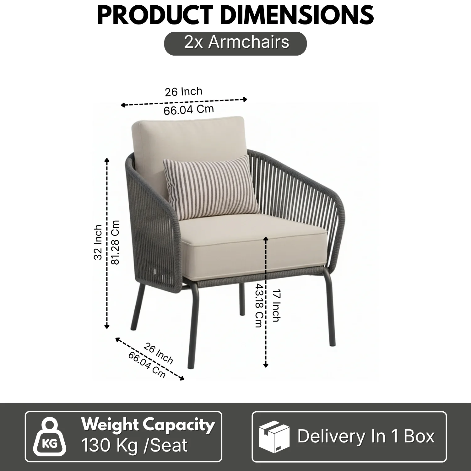Outdoor Rope 2-Piece Sofa Chairs (Grey & Off-White) - Image 2
