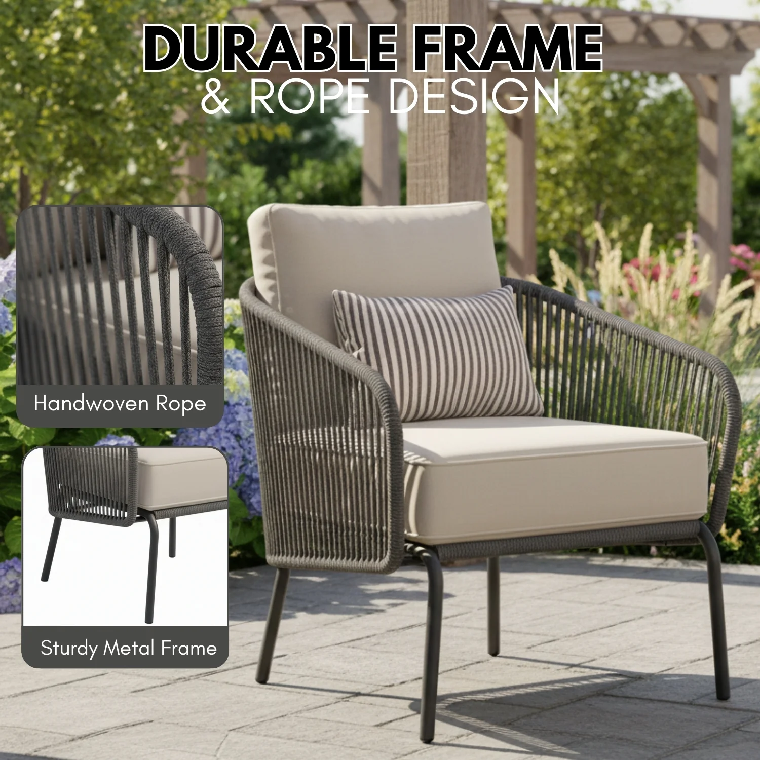 Outdoor Rope 2-Piece Sofa Chairs (Grey & Off-White) - Image 4
