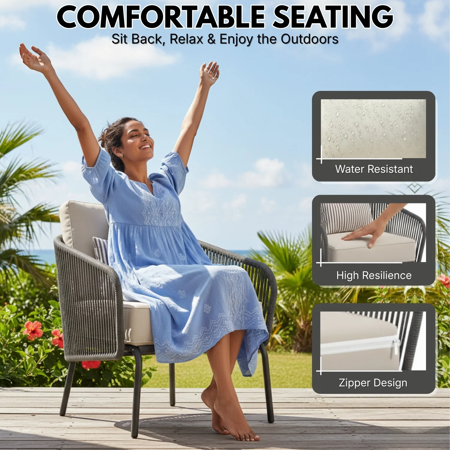 Outdoor Rope 2-Piece Sofa Chairs (Grey & Off-White) - Image 5