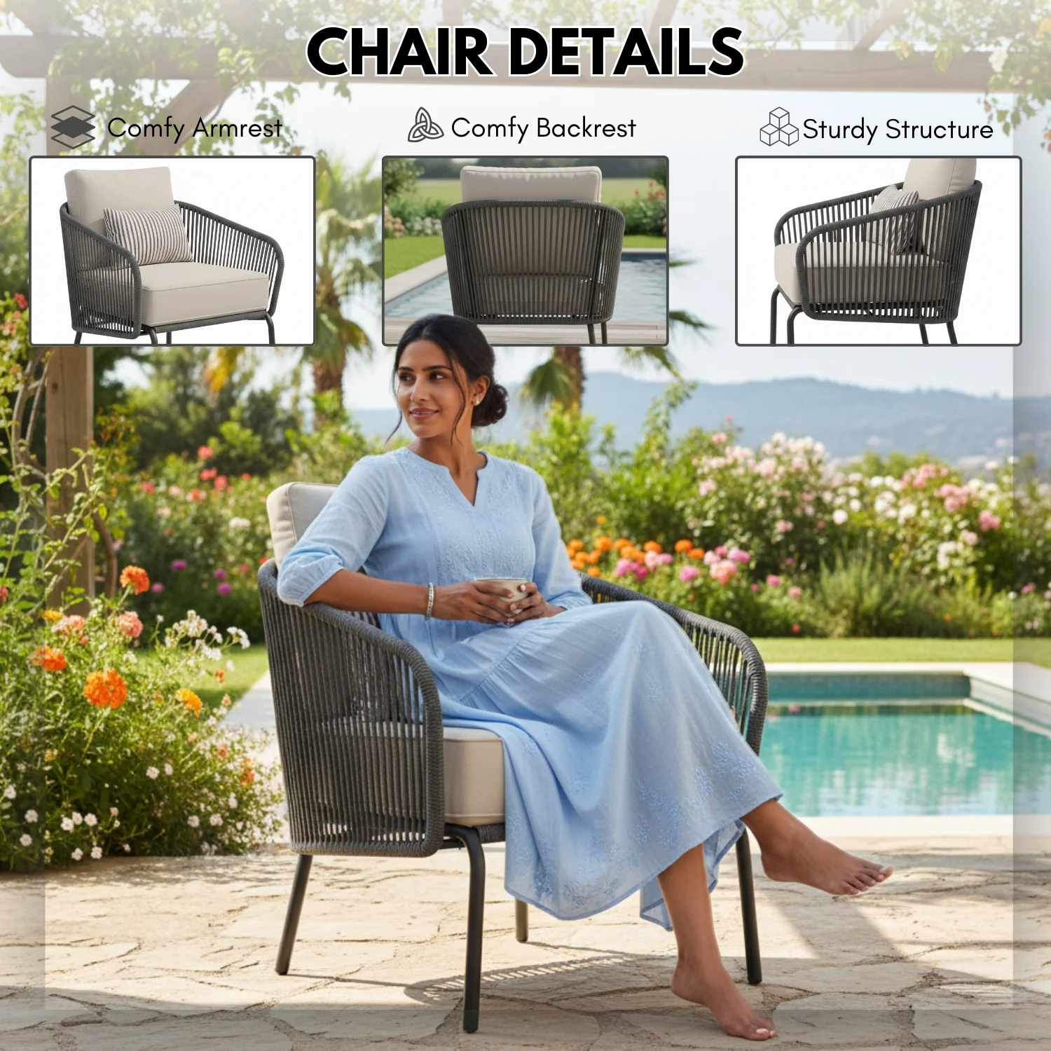 Outdoor Rope 2-Piece Sofa Chairs (Grey & Off-White) - Image 6