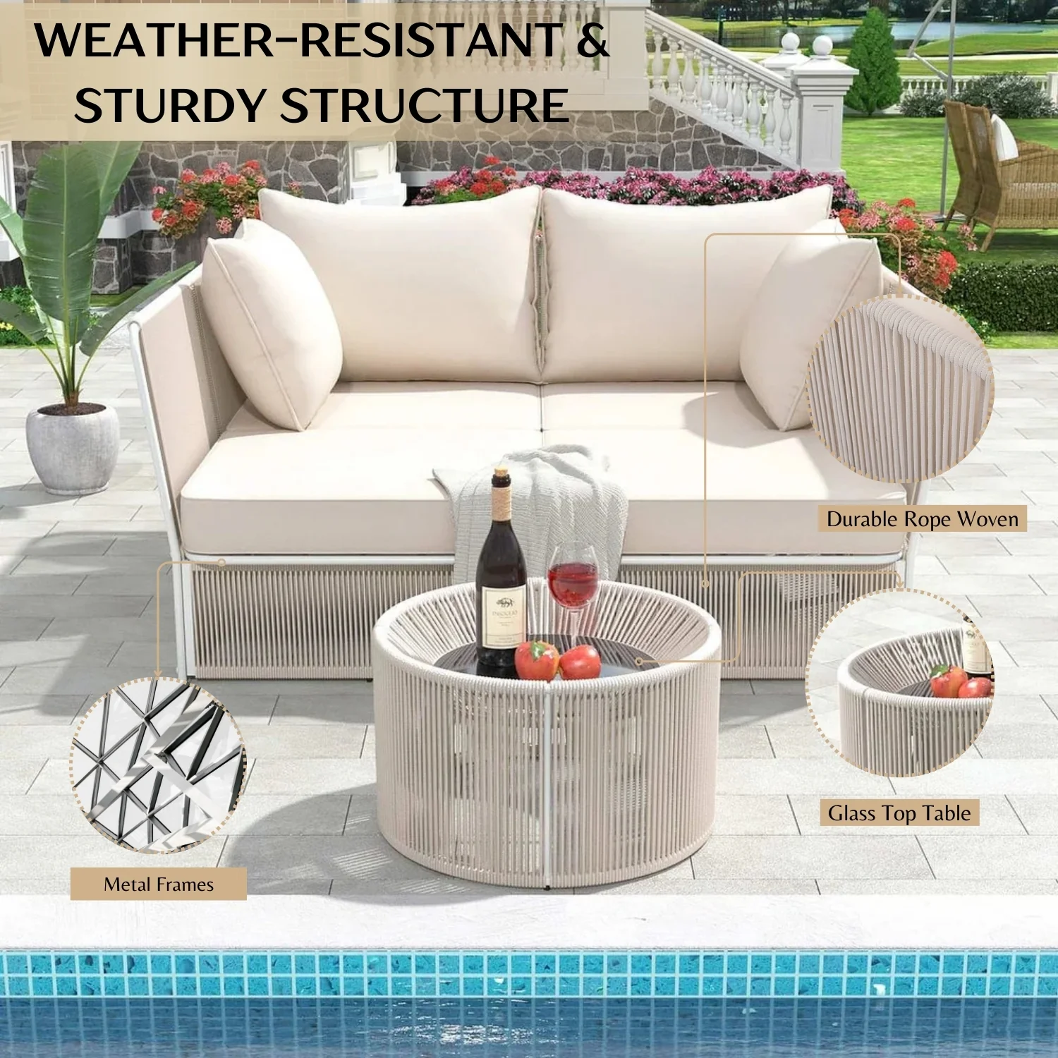 Outdoor Rope 2 Seater Patio Daybed With Side Table - Image 5