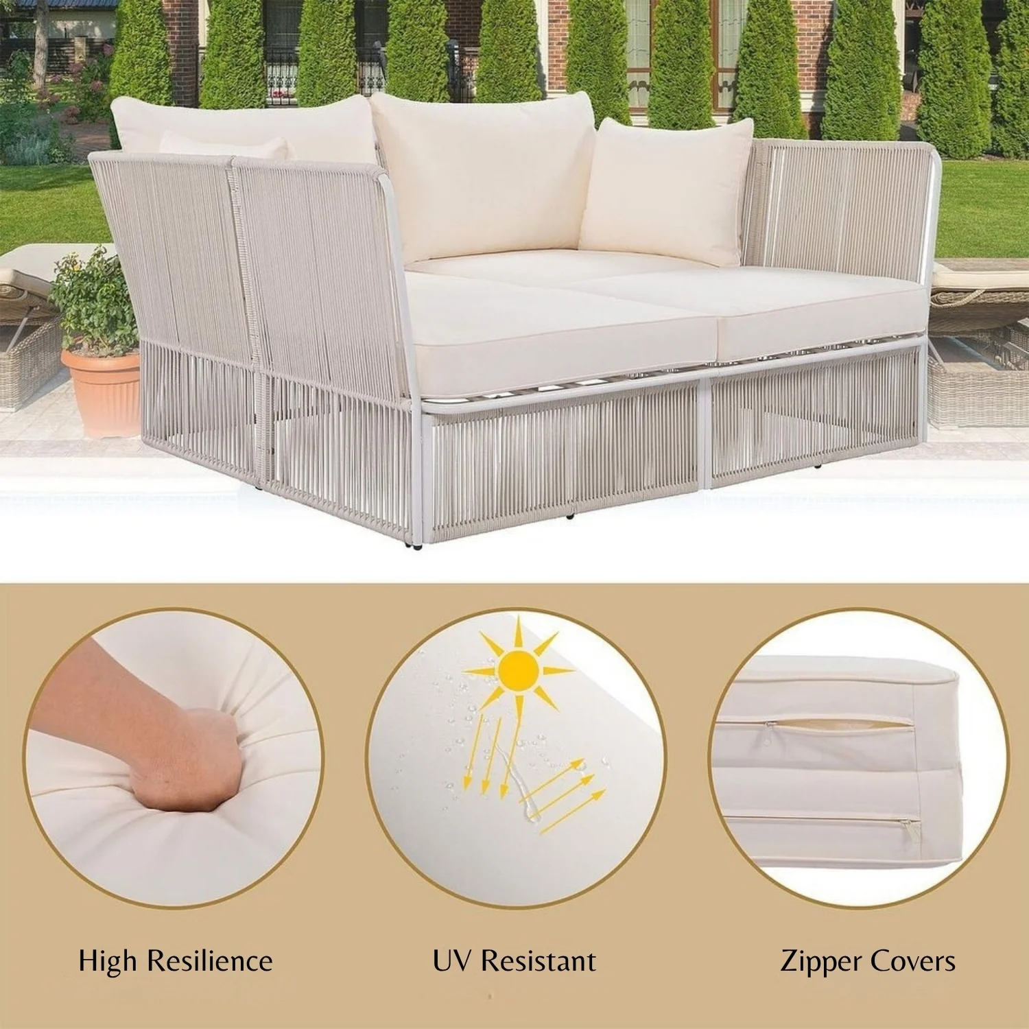 Outdoor Rope 2 Seater Patio Daybed With Side Table - Image 6