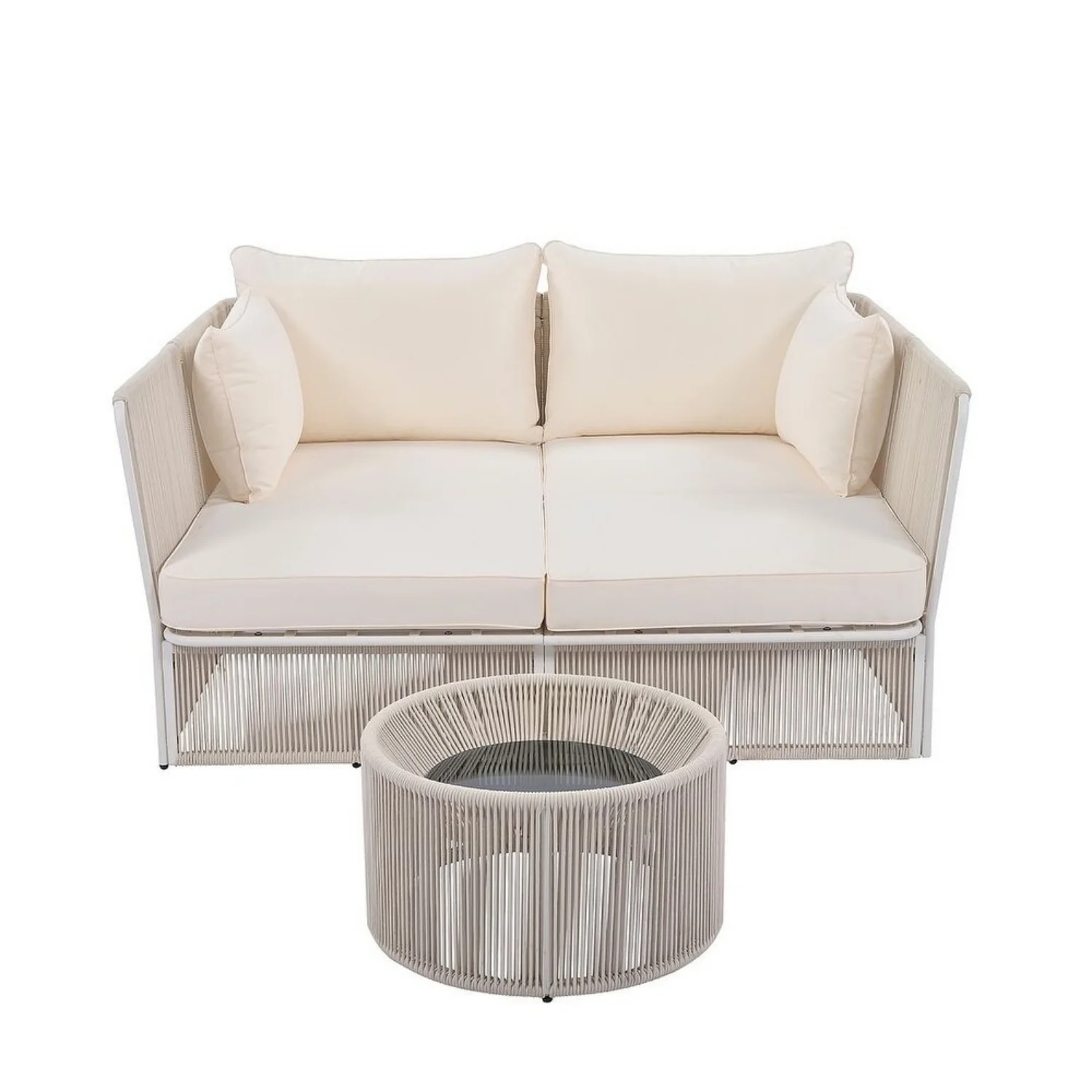 Outdoor Rope 2 Seater Patio Daybed With Side Table - Image 8