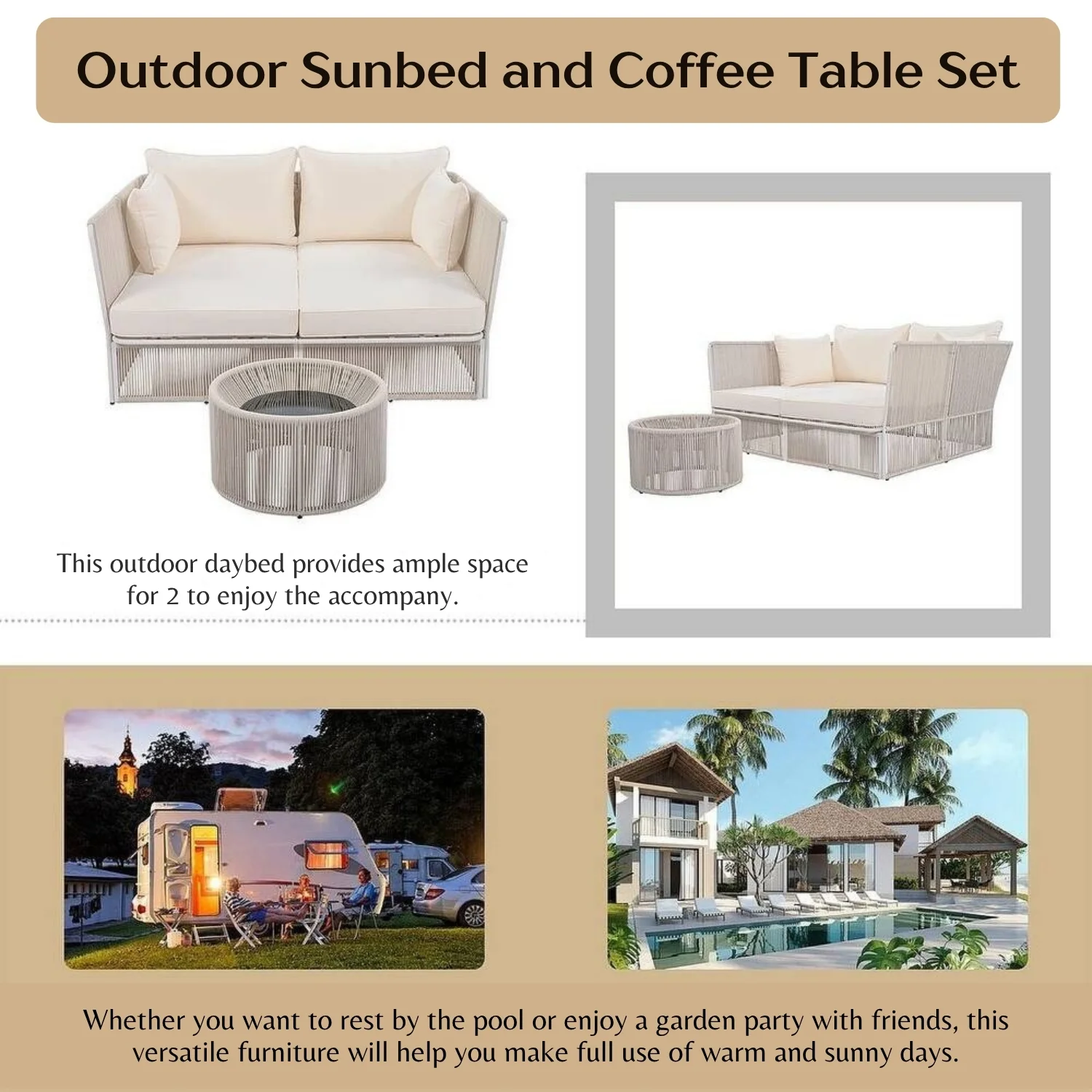 Outdoor Rope 2 Seater Patio Daybed With Side Table - Image 9