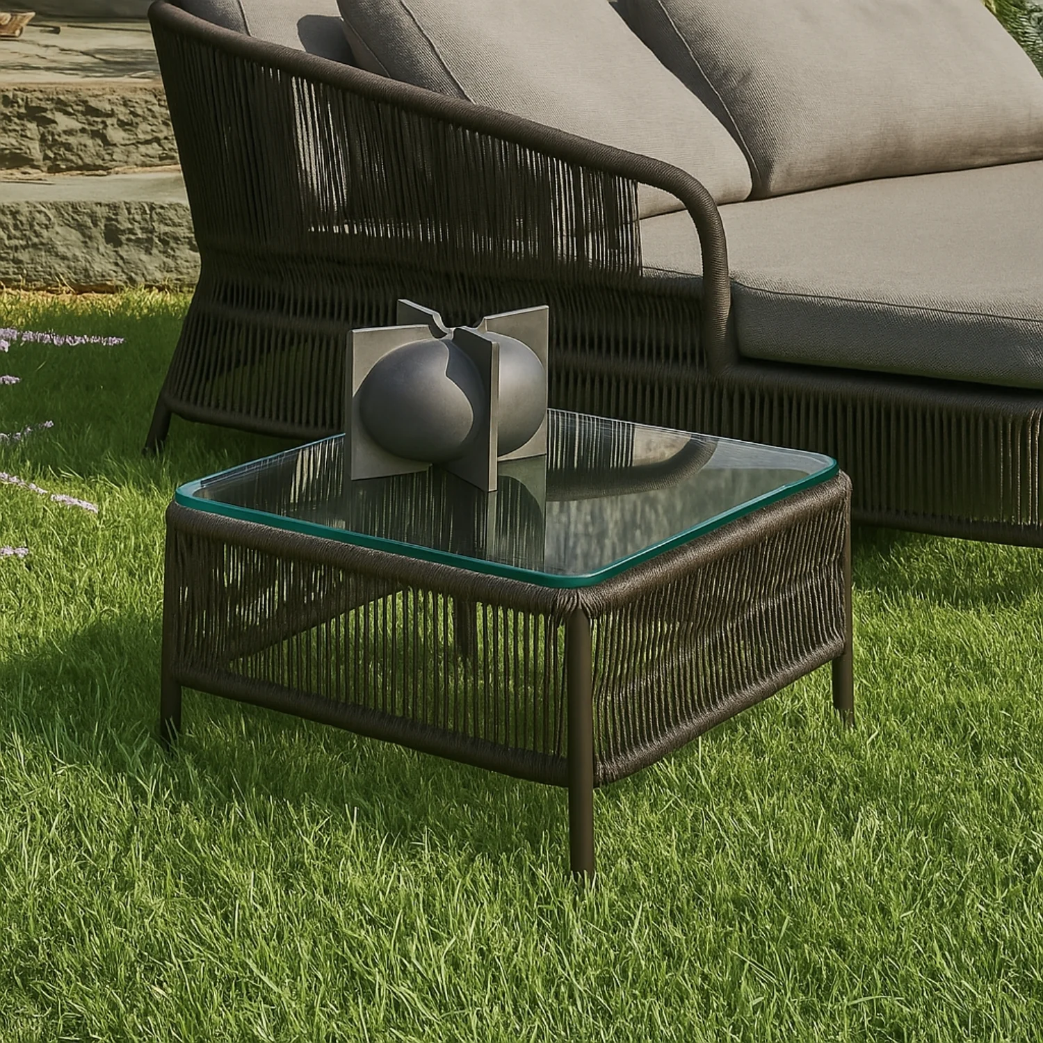 Outdoor Rope 2 Seater Patio Daybed With Side Table & Ottoman - Image 10