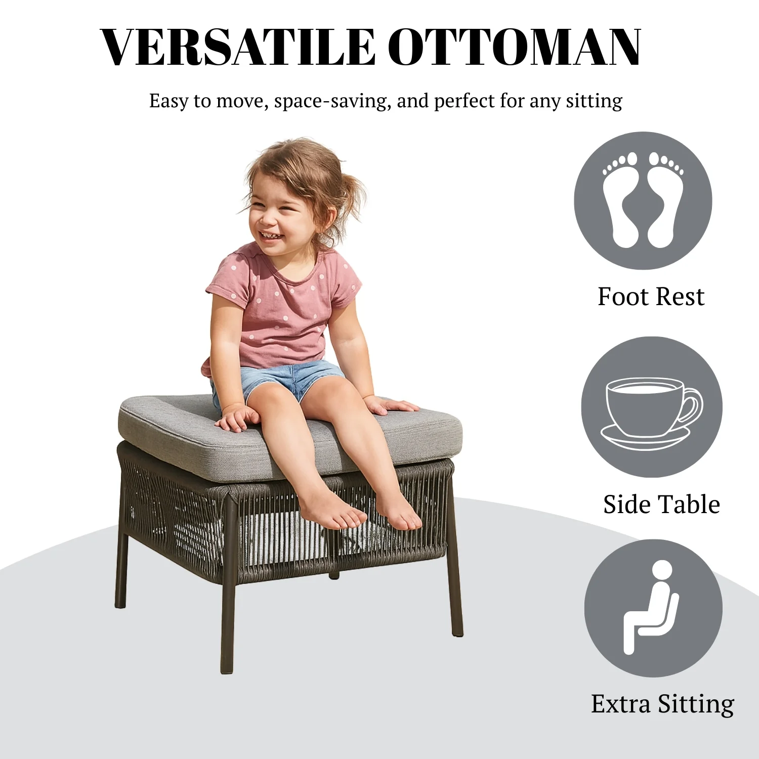 Outdoor Rope 2 Seater Patio Daybed With Side Table & Ottoman - Image 7