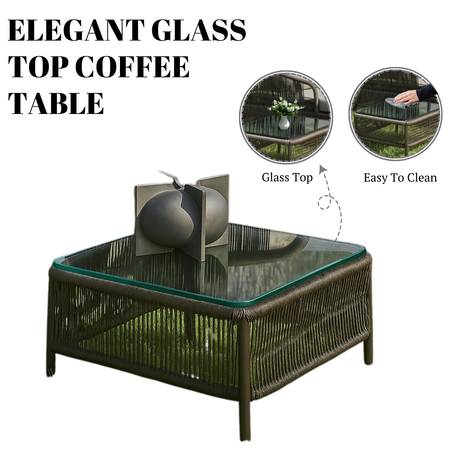 Outdoor Rope 2 Seater Patio Daybed With Side Table & Ottoman - Image 8