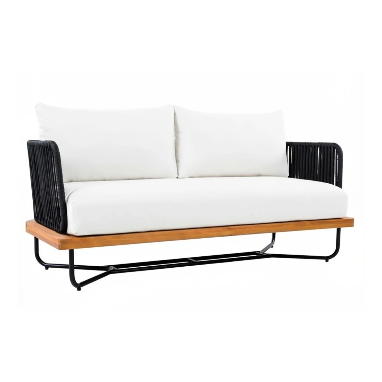 Outdoor Rope 2-Seater Sofa Set with Wooden Base & Slatted Wooden Coffee Table - Image 6