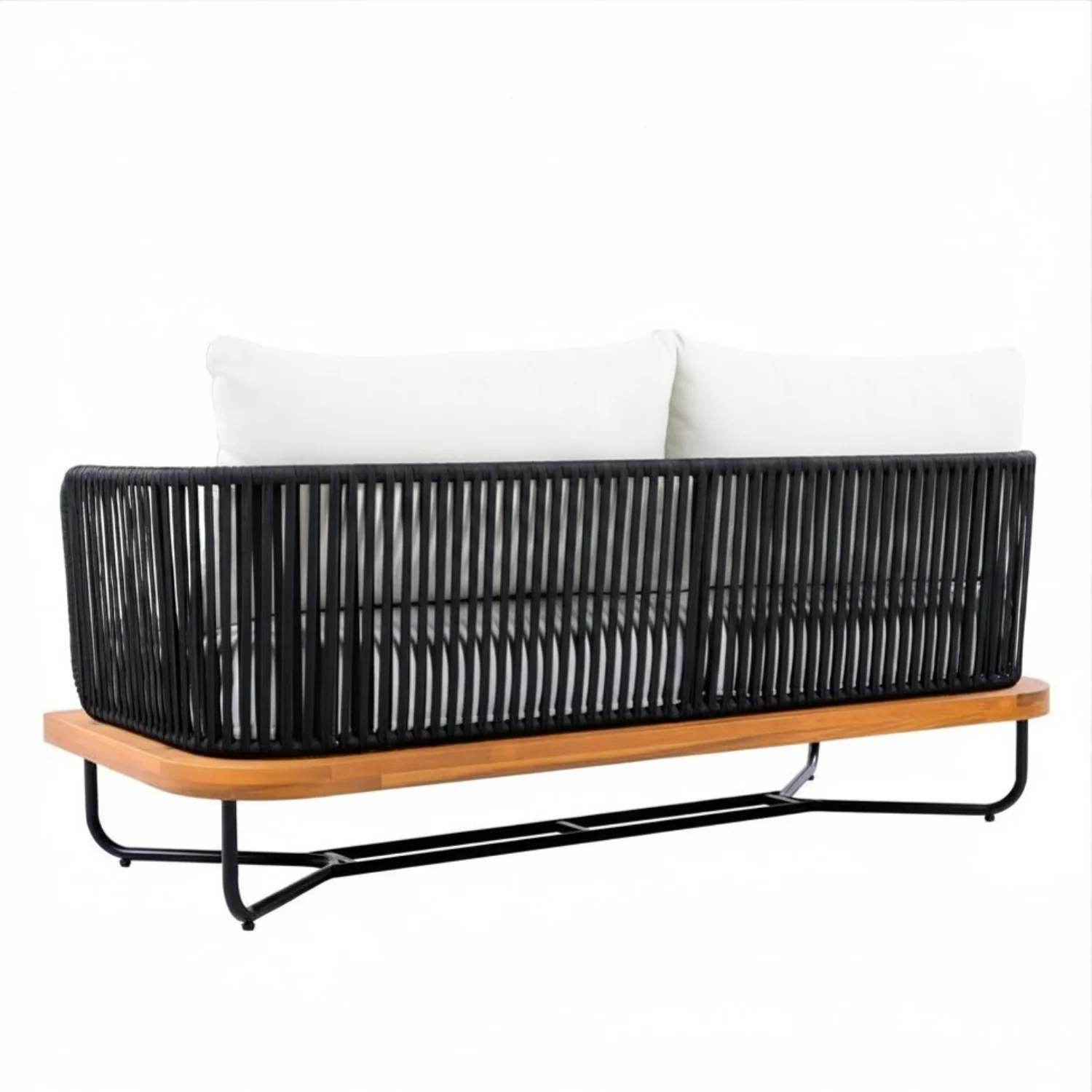 Outdoor Rope 2-Seater Sofa Set with Wooden Base & Slatted Wooden Coffee Table - Image 8