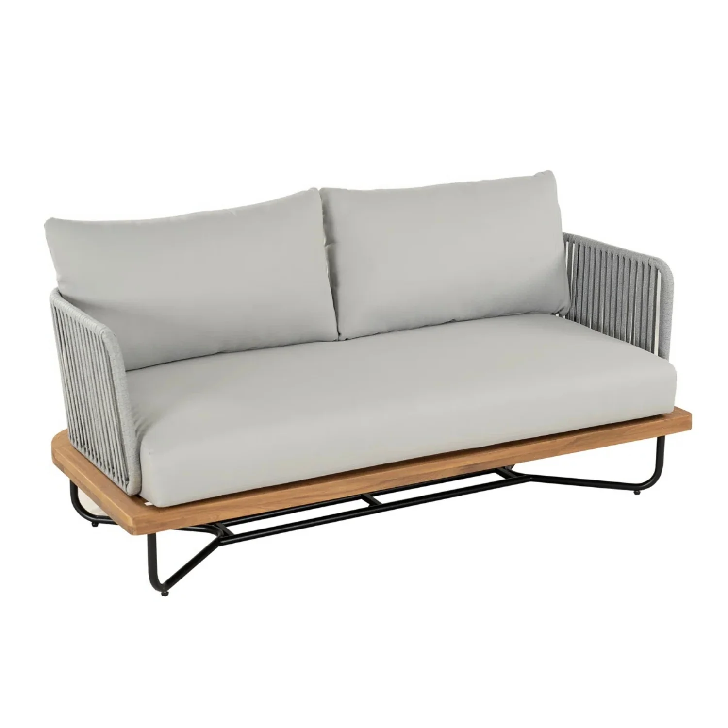Outdoor Rope 2-Seater Sofa Set with Wooden Base & Slatted Wooden Coffee Table - Image 6