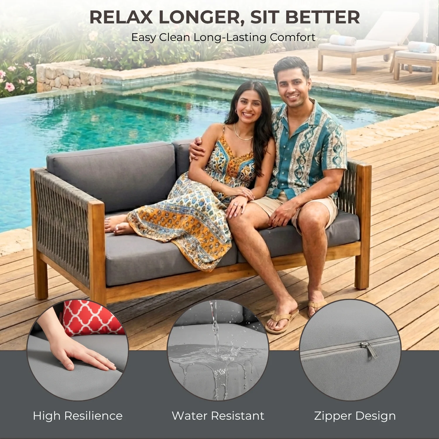 Outdoor Rope 2 Seater Sofa Set with Wooden Center Table - Image 4