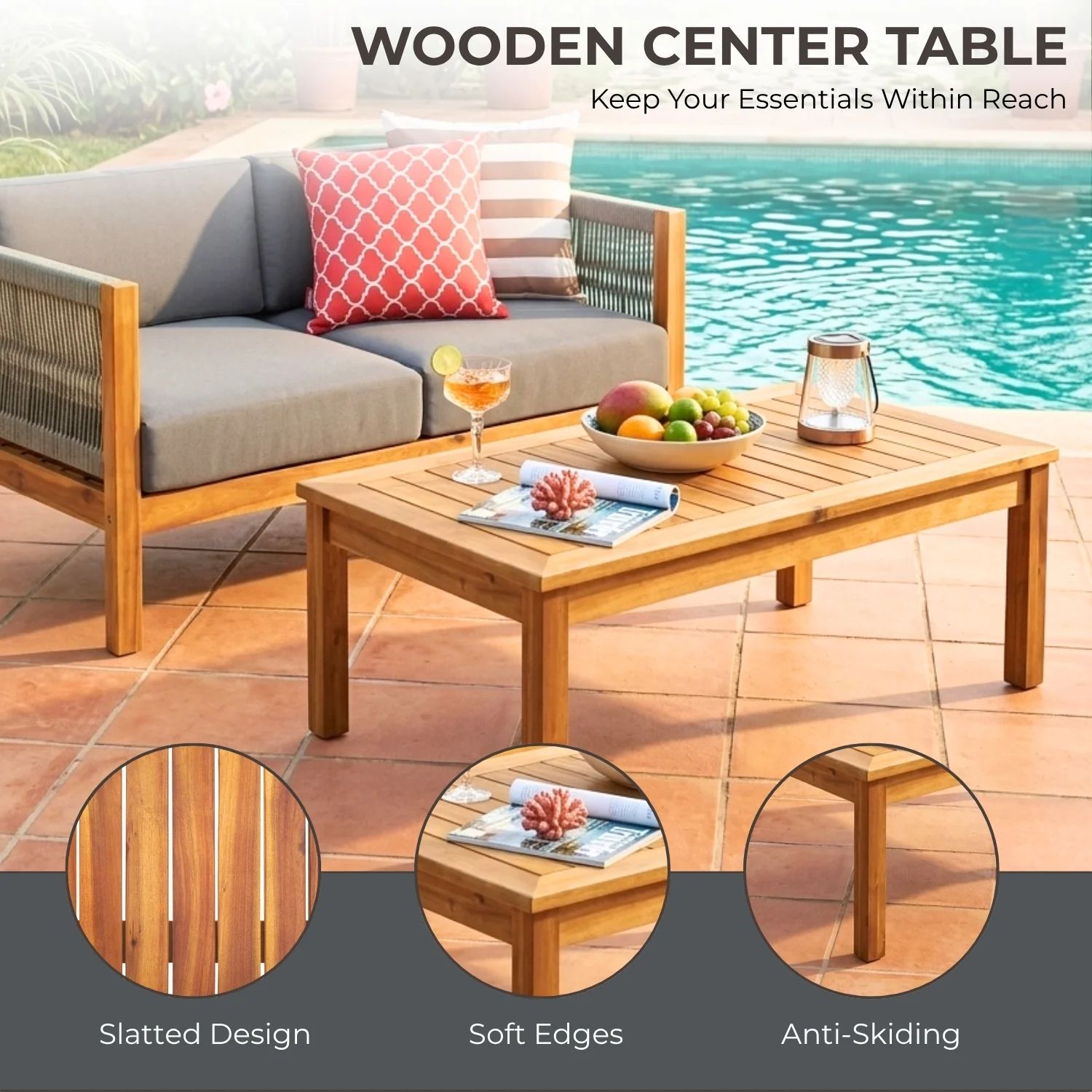 Outdoor Rope 2 Seater Sofa Set with Wooden Center Table - Image 5