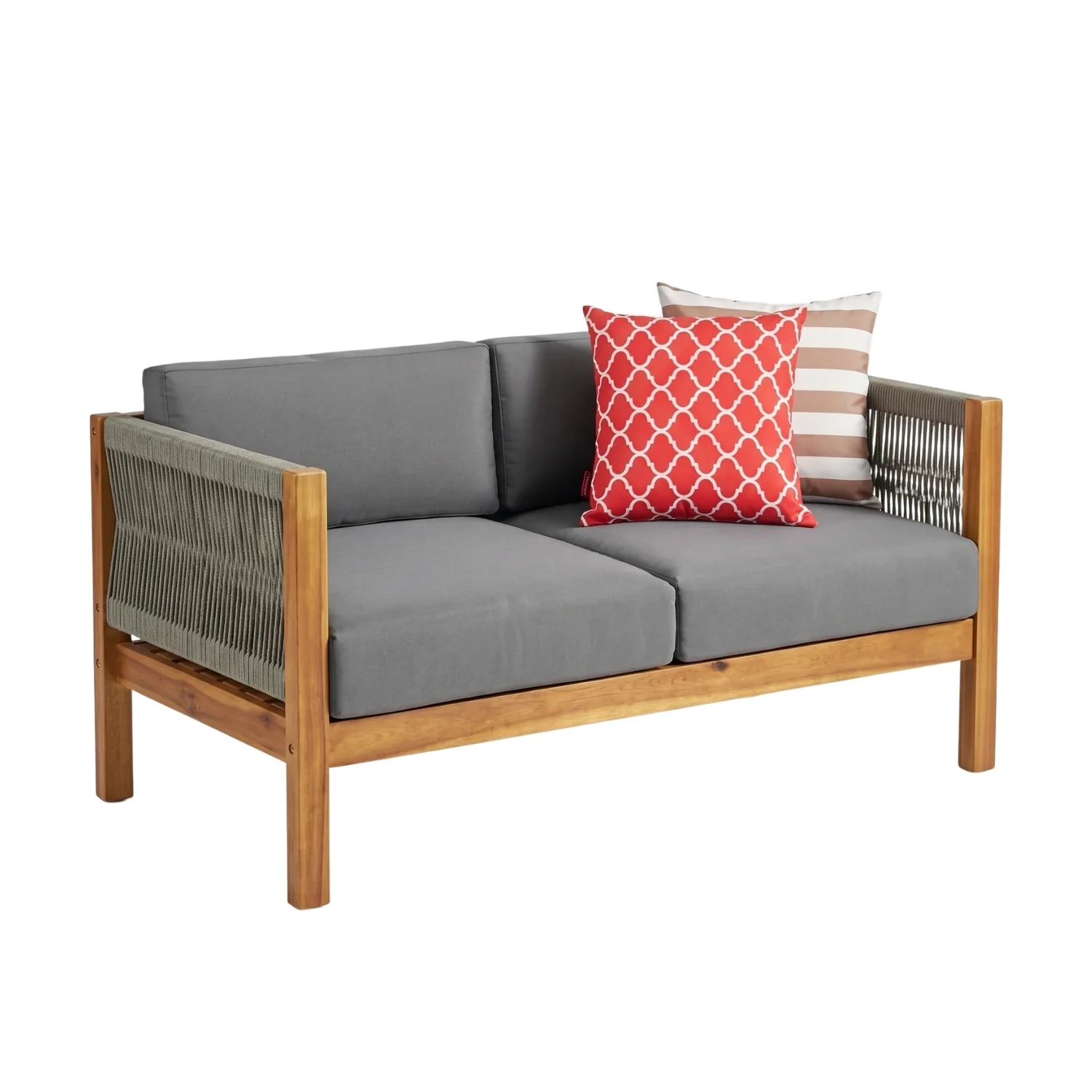 Outdoor Rope 2 Seater Sofa Set with Wooden Center Table - Image 7