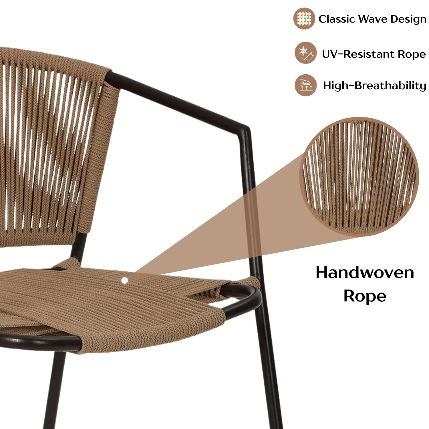 Outdoor Rope 3-Piece Patio Chairs Set (Beige) - Image 5