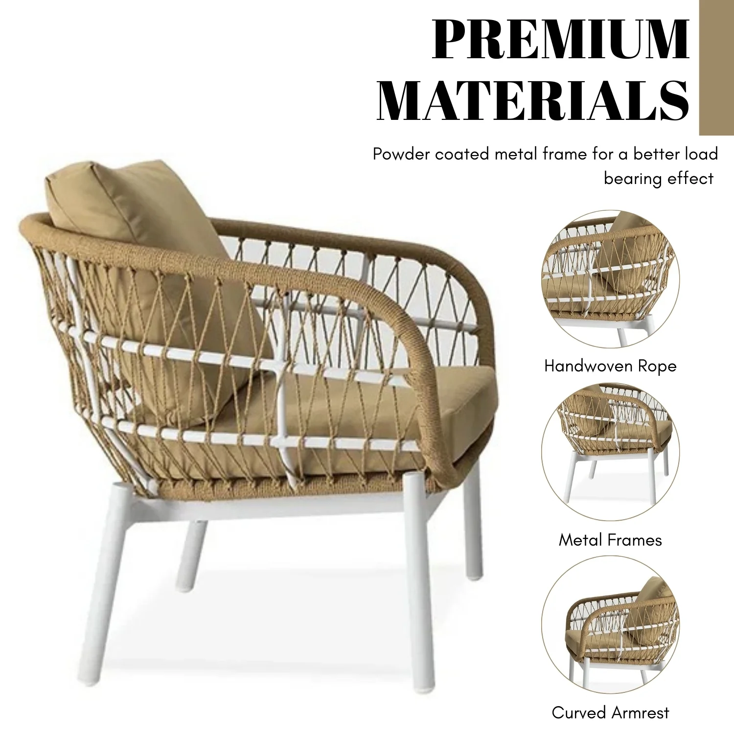 Outdoor Rope 3-Piece Patio Set (Beige & Dark Cream) - Image 5