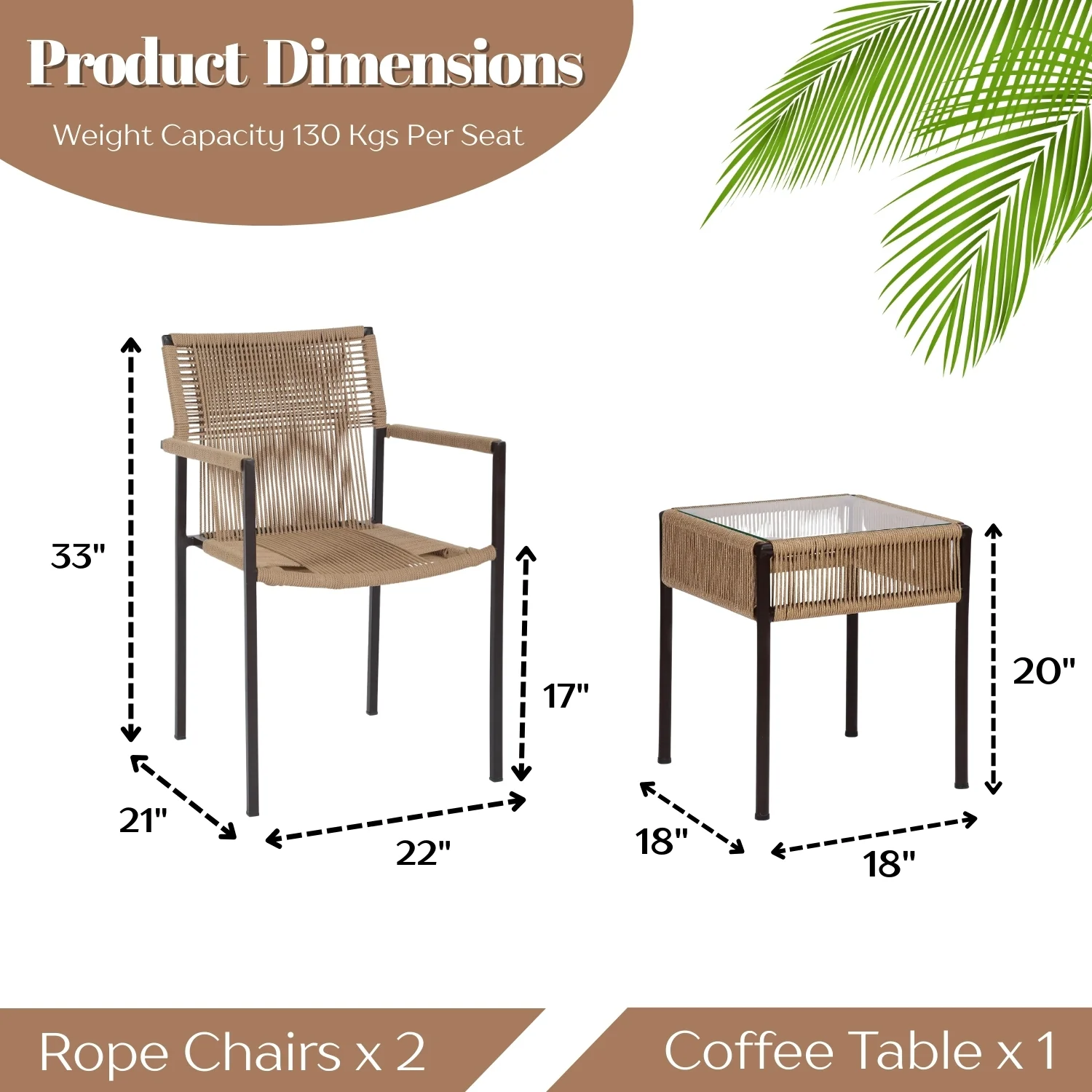 Outdoor Rope 3-Piece Patio Set (Beige) - Image 2