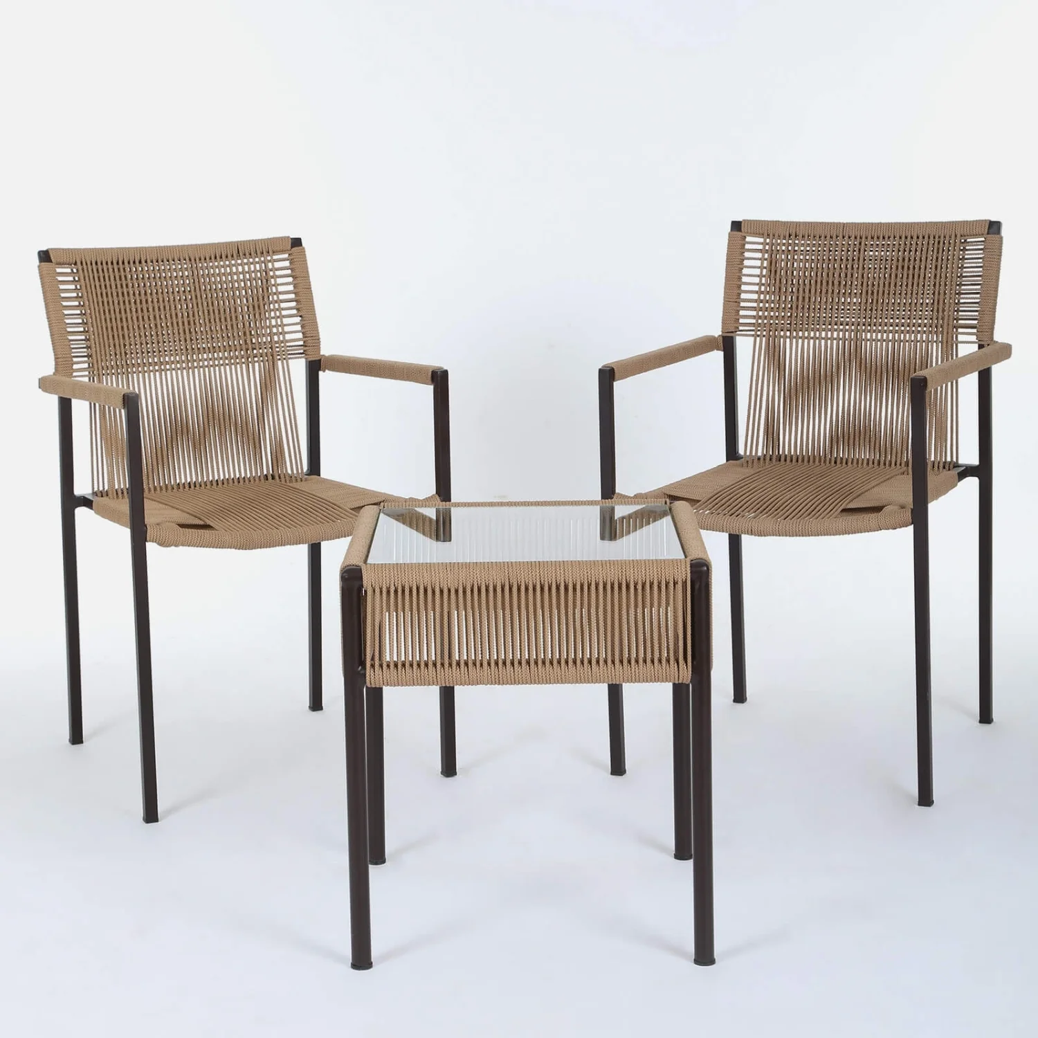 Outdoor Rope 3-Piece Patio Set (Beige) - Image 4