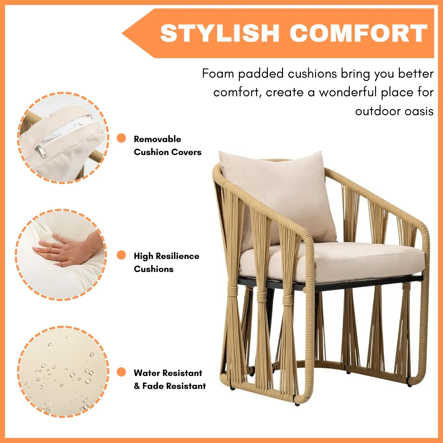 Outdoor Rope 3-Piece Patio Set - Image 7