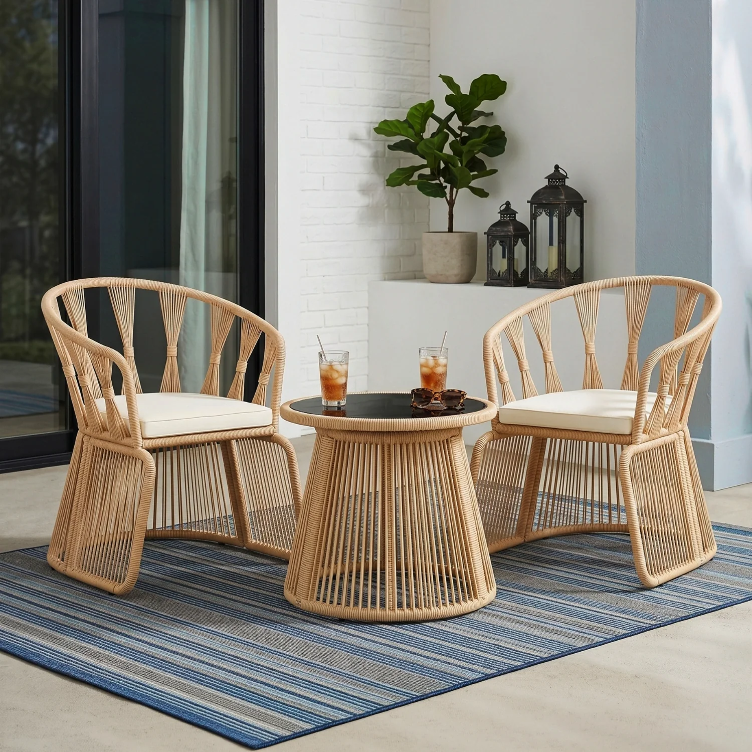 Outdoor Rope 3-Piece Patio Set (Beige & Off-White)