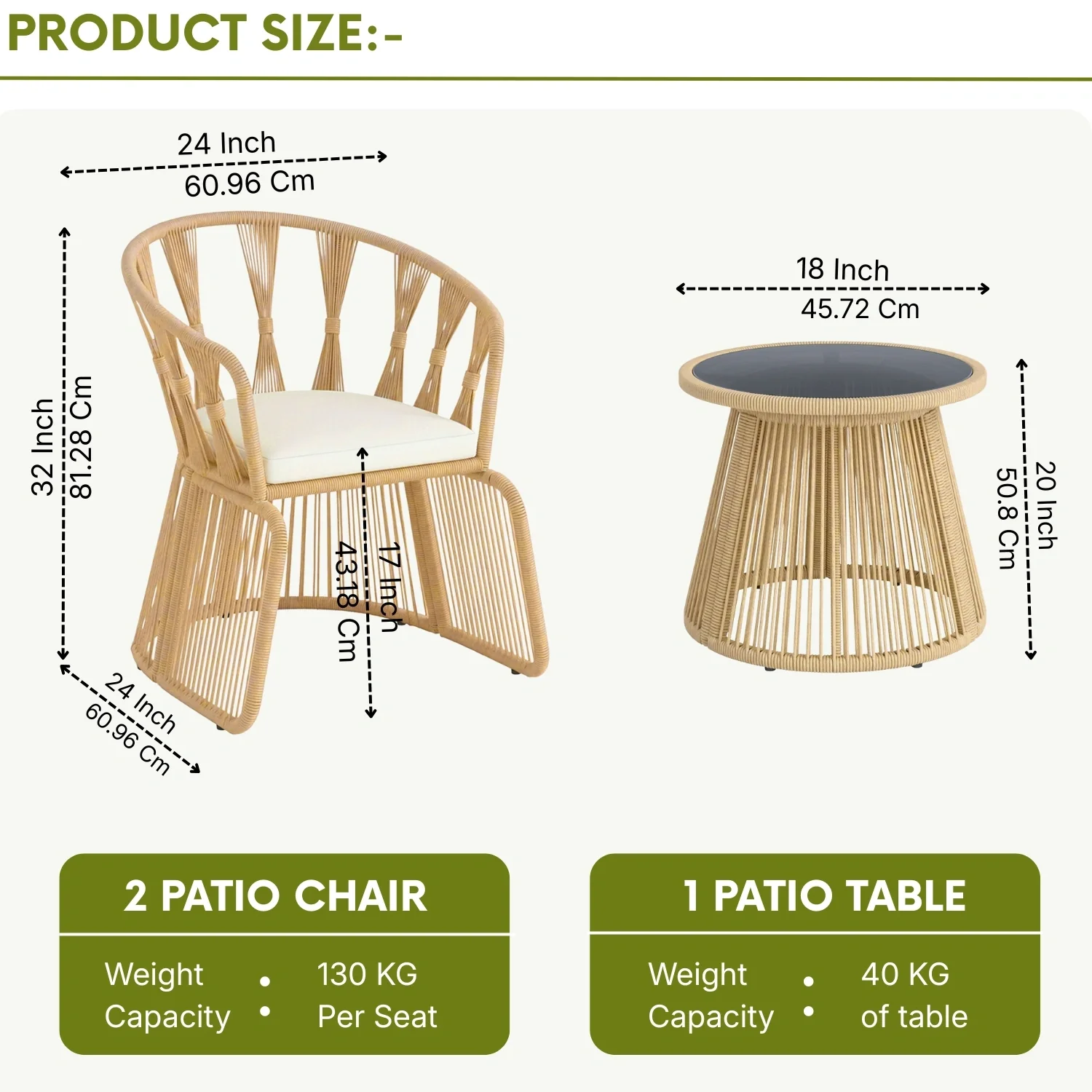 Outdoor Rope 3-Piece Patio Set (Beige & Off-White) - Image 2