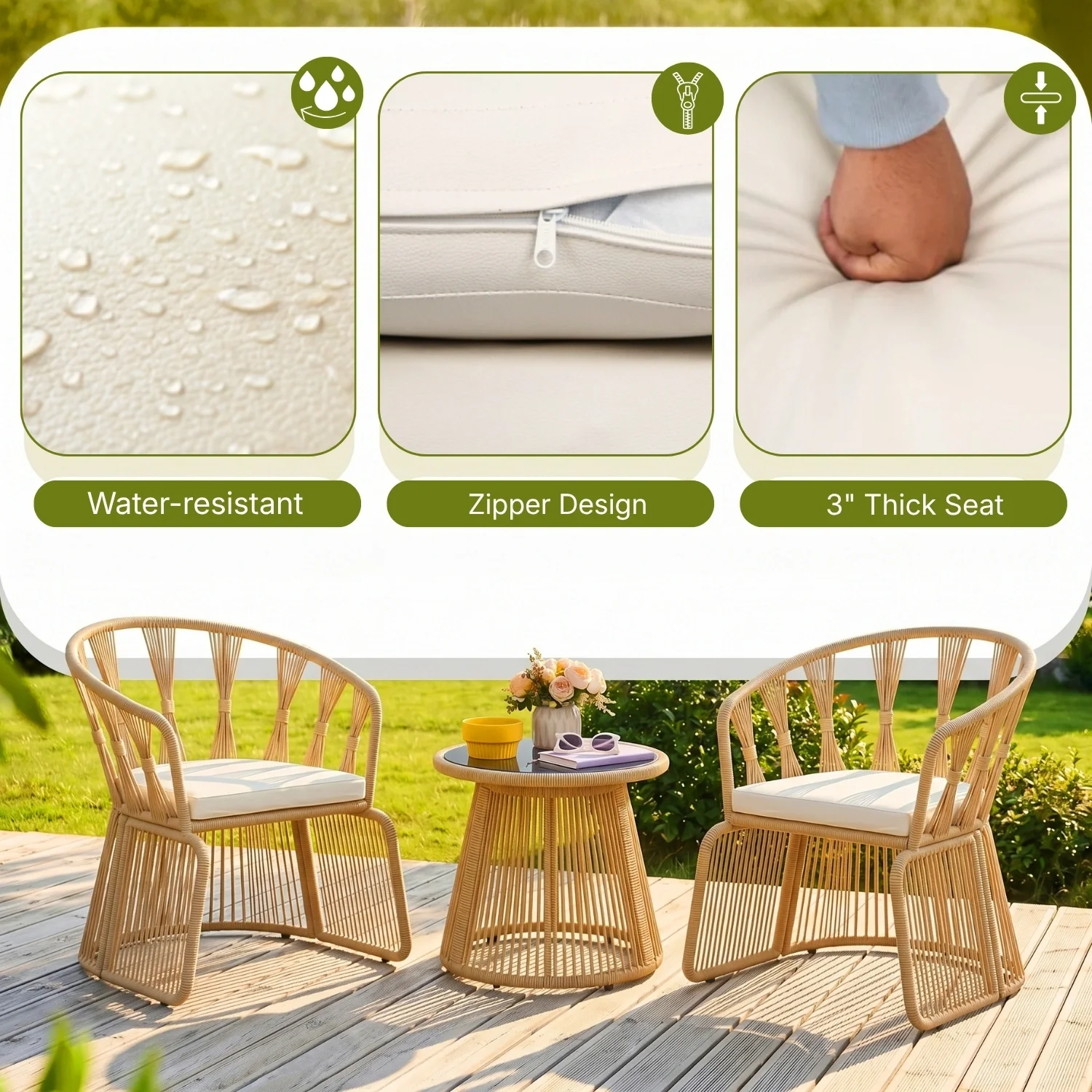 Outdoor Rope 3-Piece Patio Set (Beige & Off-White) - Image 5