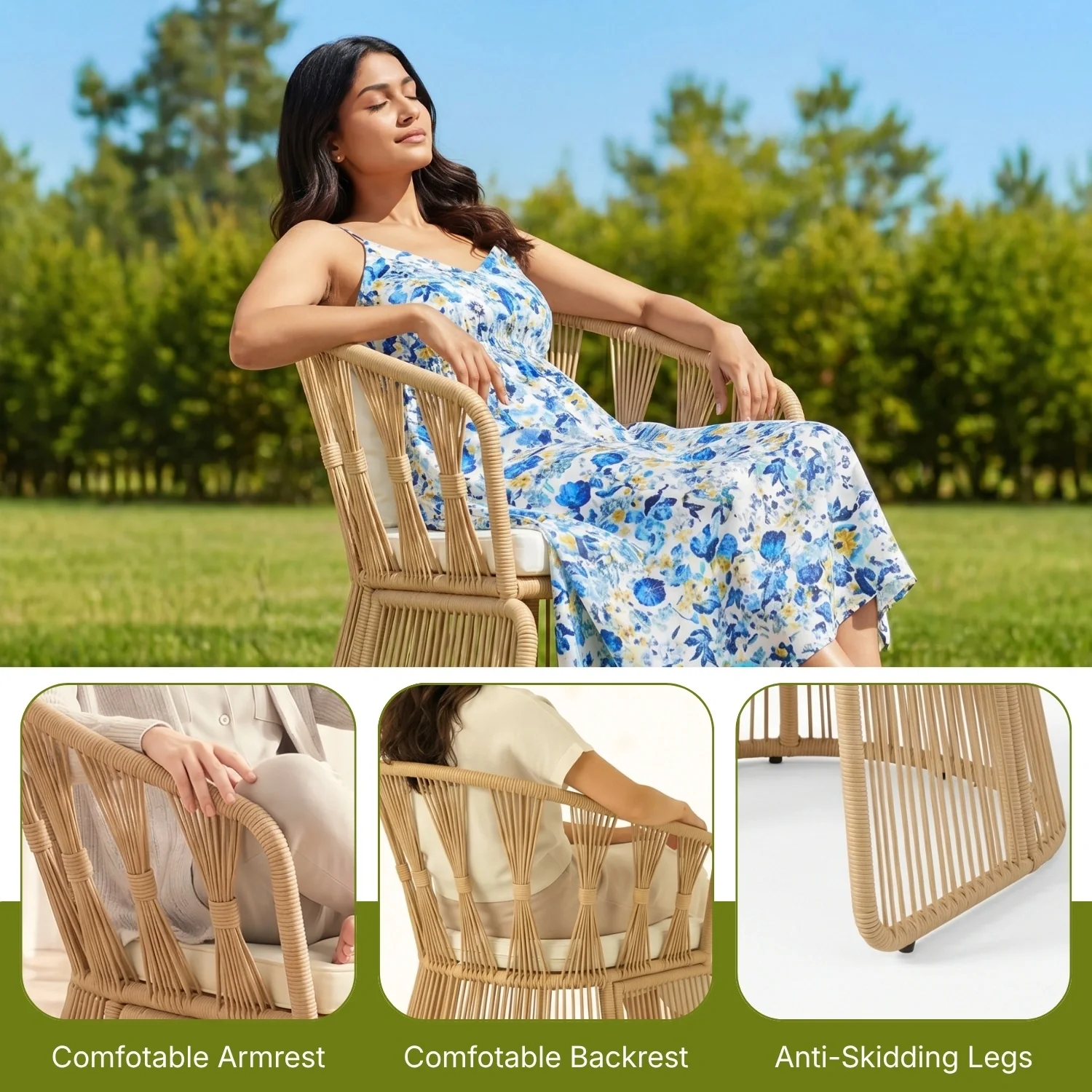 Outdoor Rope 3-Piece Patio Set (Beige & Off-White) - Image 6